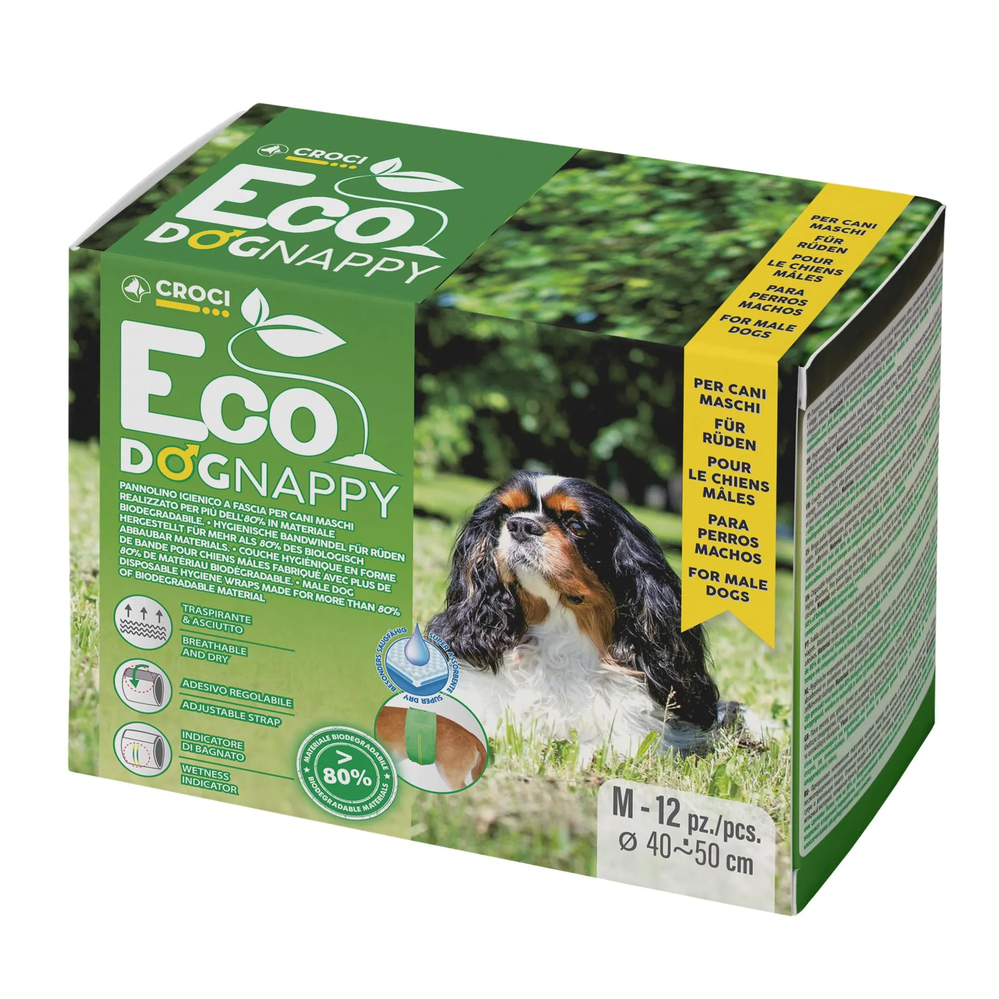 Croci Dog Nappy Eco Fascia Assorbente Biodegradabile per Cani Maschi, Taglia M (40-50 cm), 12 pz - immagine 1