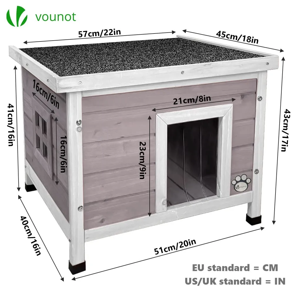 VOUNOT Casetta per Gatti in Legno con Finestra in Plexiglas, Cuccia da Esterno 57x45x43cm Grigio - immagine 5