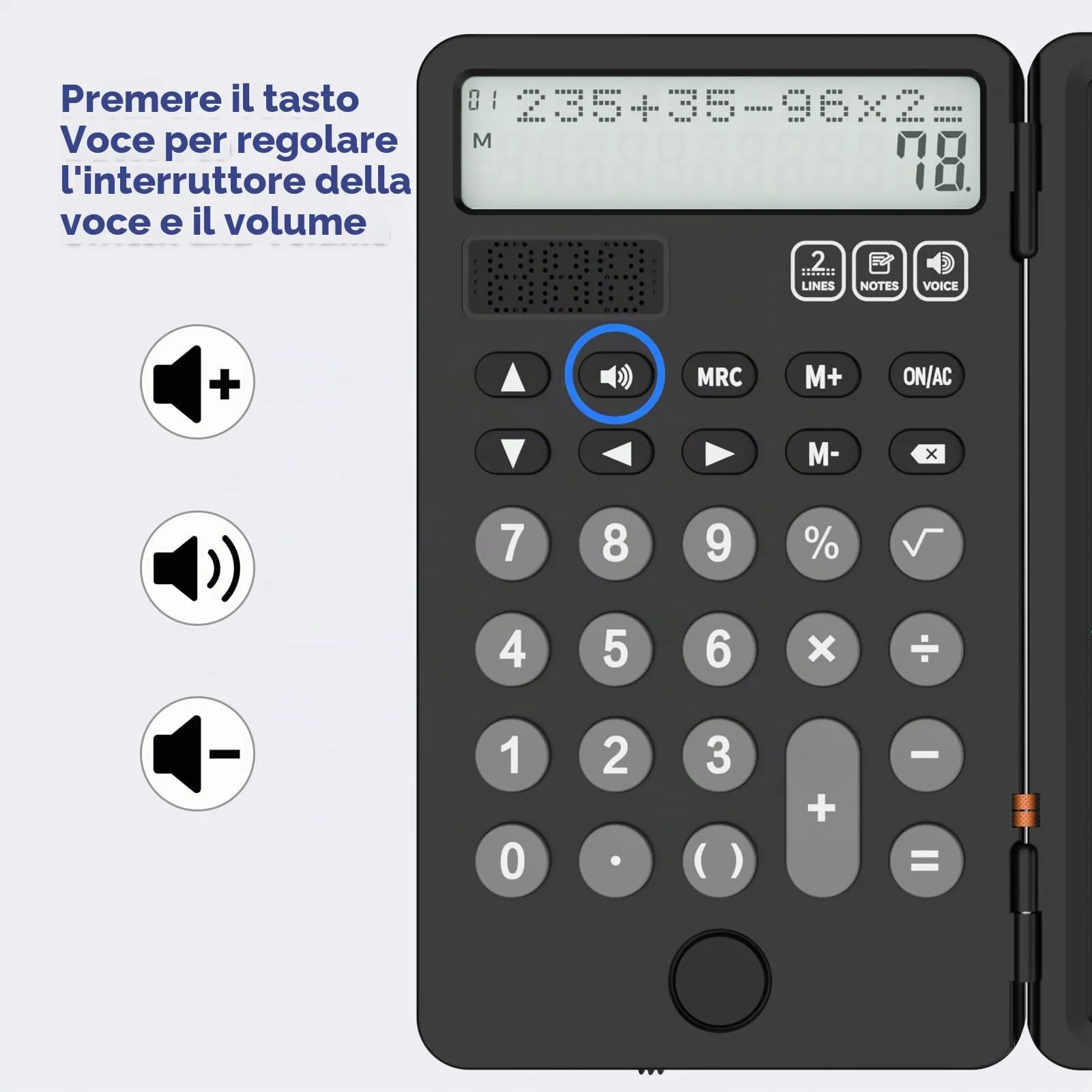 NEWYES Calcolatrice portatile con blocco note, display a 2 righe a 12 cifre, ricaricabile e solare, nero - immagine 4