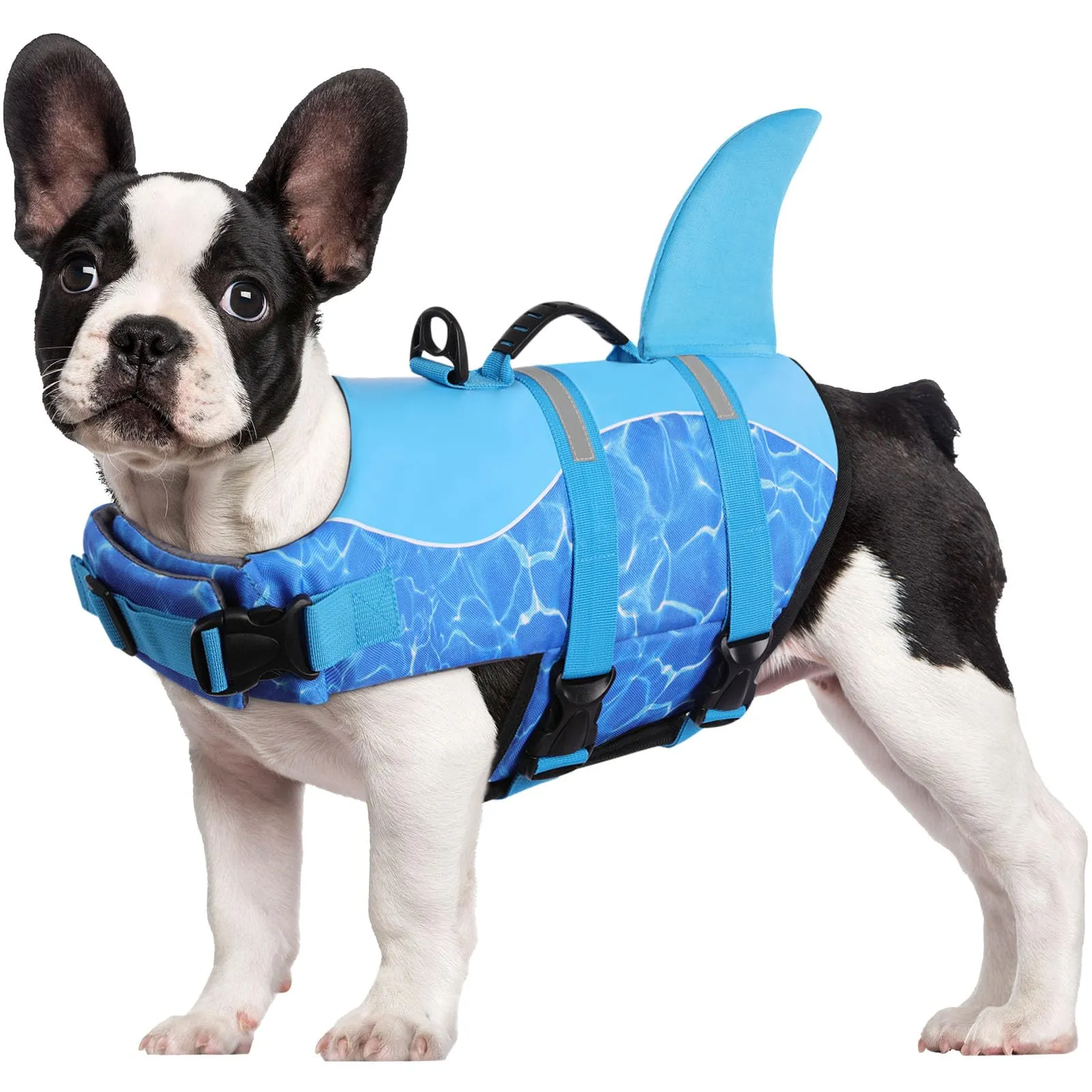 CITÉTOILE Salvagente per Cane Ripstop Regolabile Design Squalo, Onda blu, M - immagine 1
