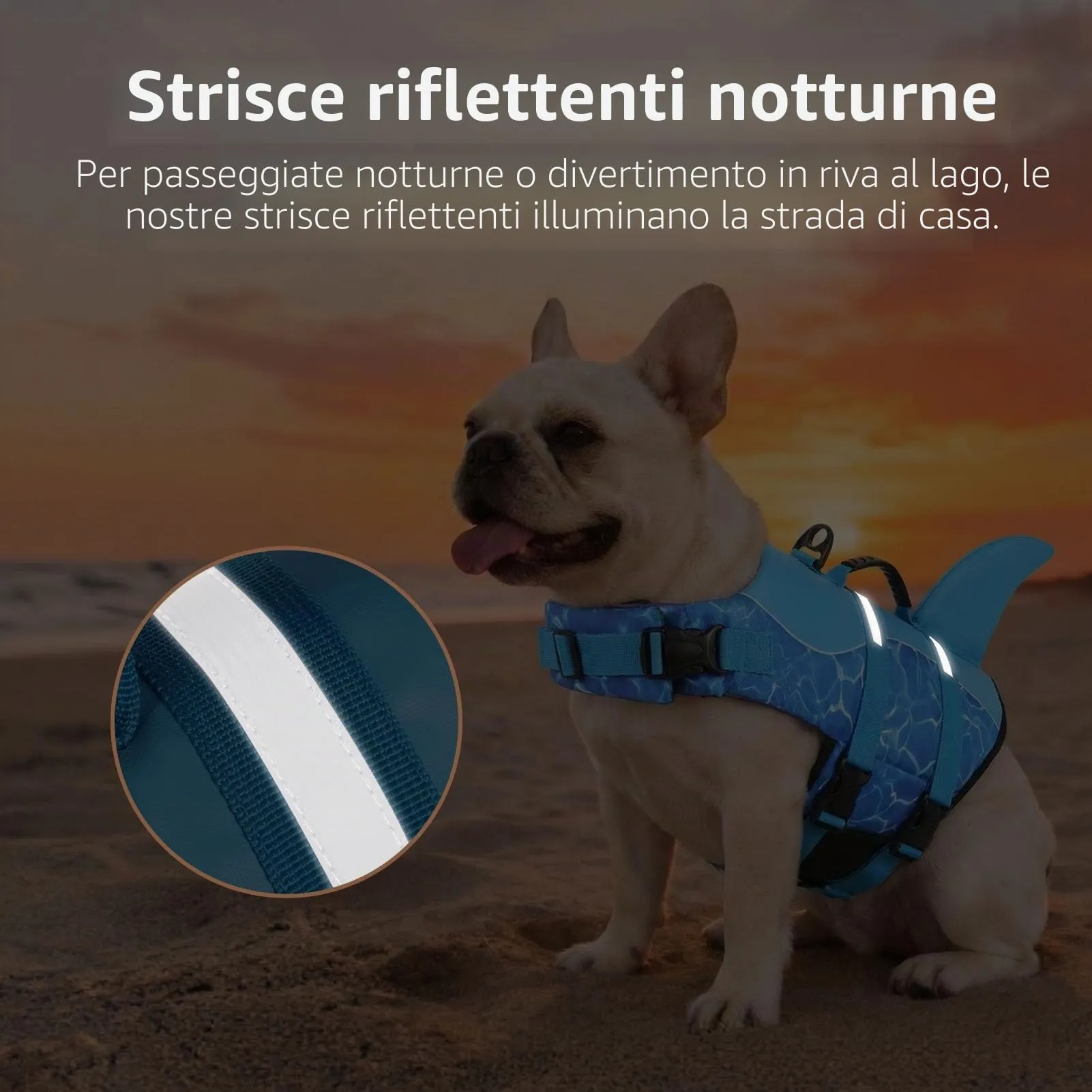 CITÉTOILE Giubbotto Salvagente per Cane Ripstop con Pinna di Squalo, Onda blu, S - immagine 4