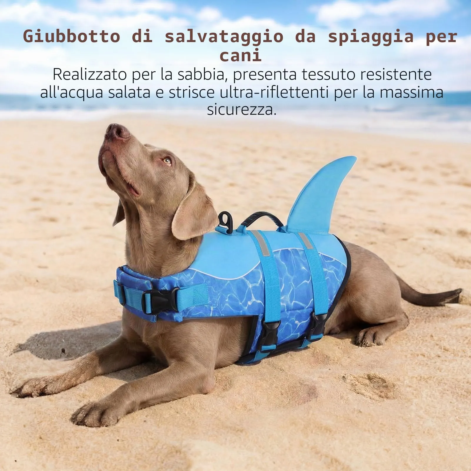 CITÉTOILE Giubbotto Salvagente per Cane Ripstop con Pinna di Squalo, Onda blu, S - immagine 5