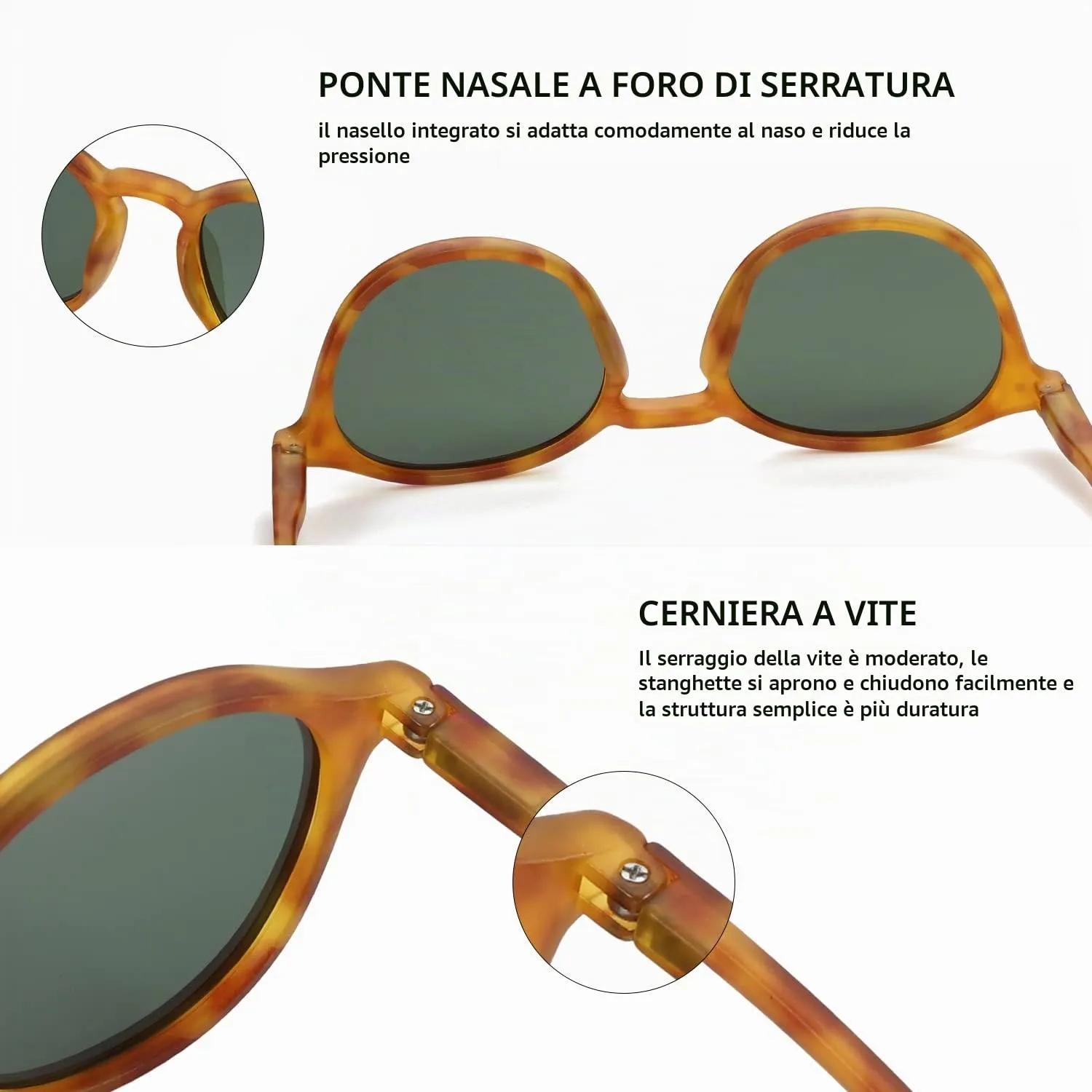 ZENOTTIC Occhiali da Sole Polarizzati UV400 Retro Rotondi e Quadrati, 2 Paia - immagine 5