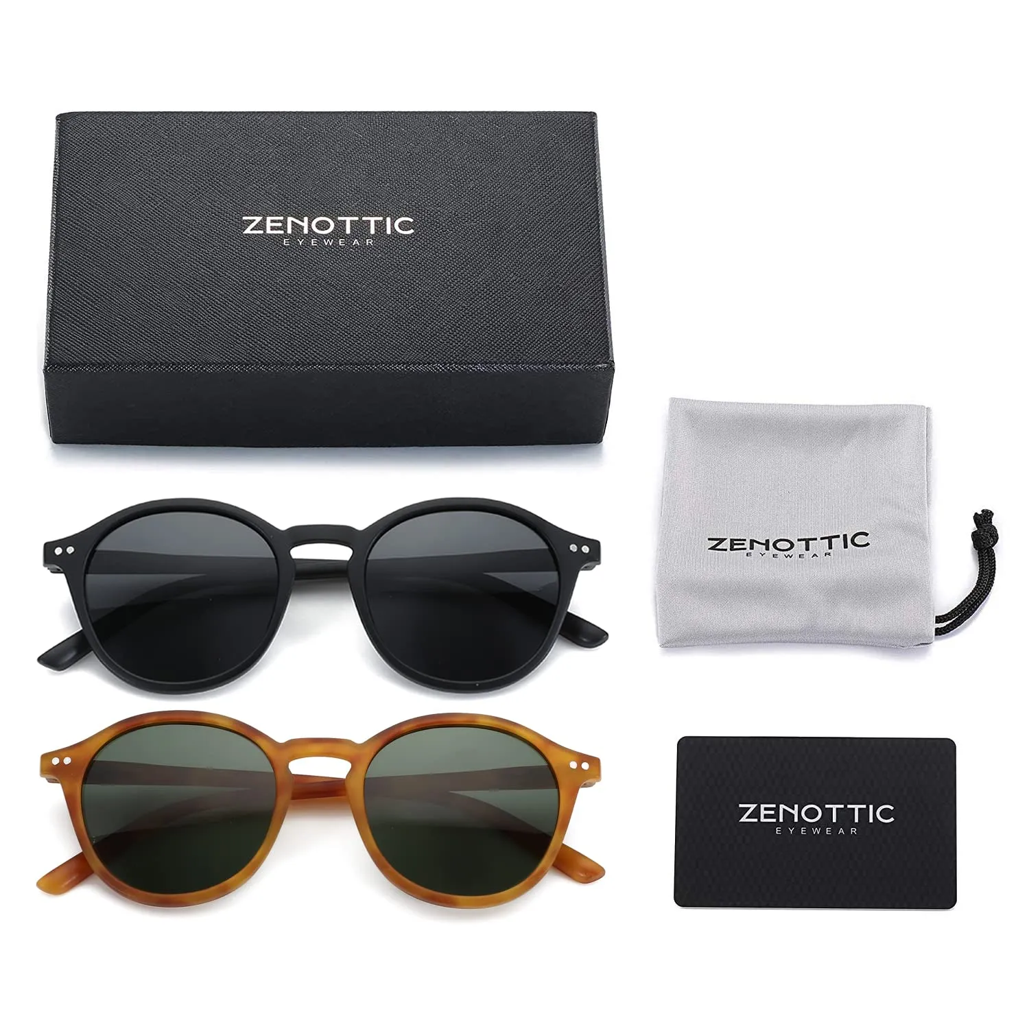 ZENOTTIC Occhiali da Sole Polarizzati UV400 Retro Rotondi e Quadrati, 2 Paia - immagine 7