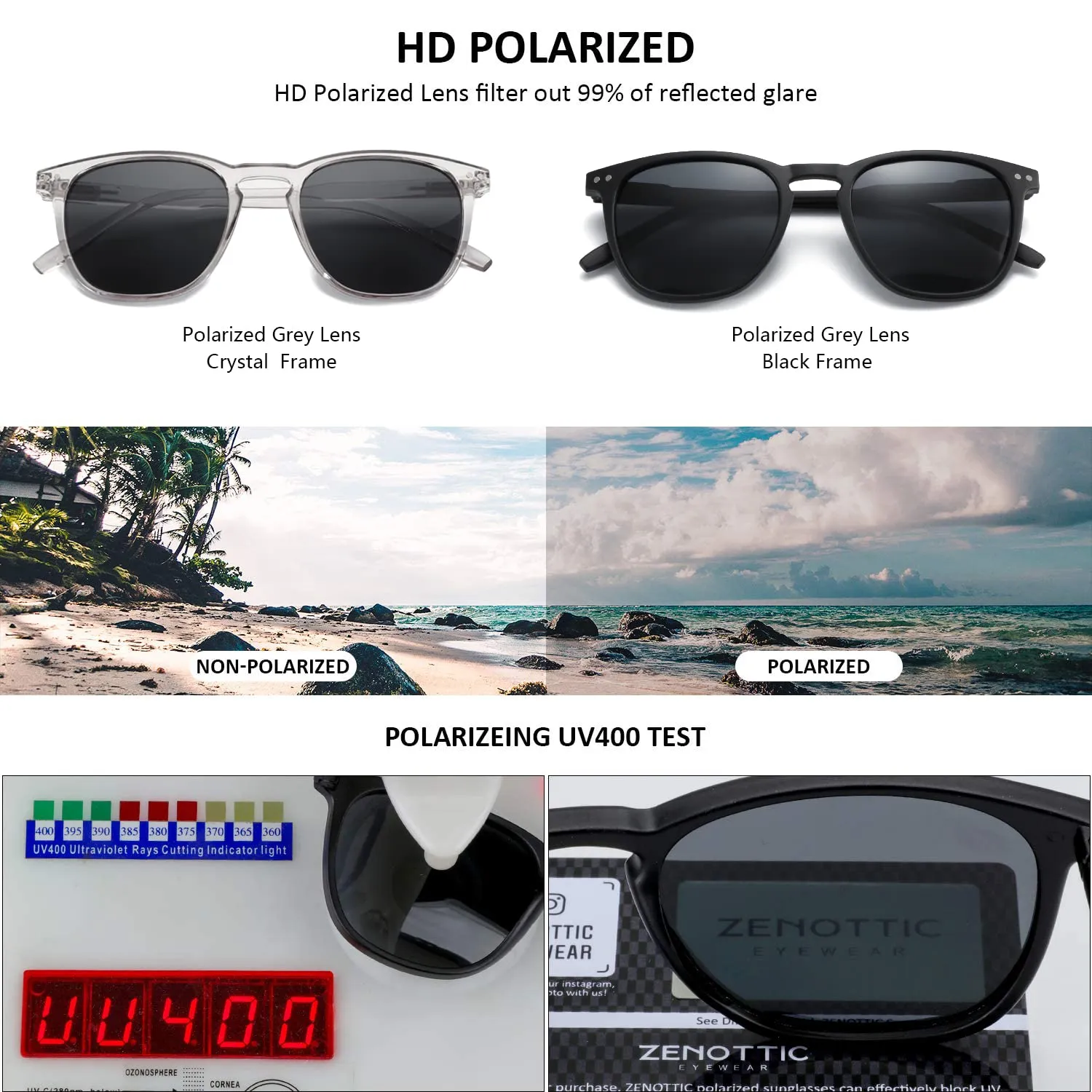 ZENOTTIC Occhiali da Sole Polarizzati UV400 Retro Rotondi e Quadrati Unisex, 2 Paia - immagine 4