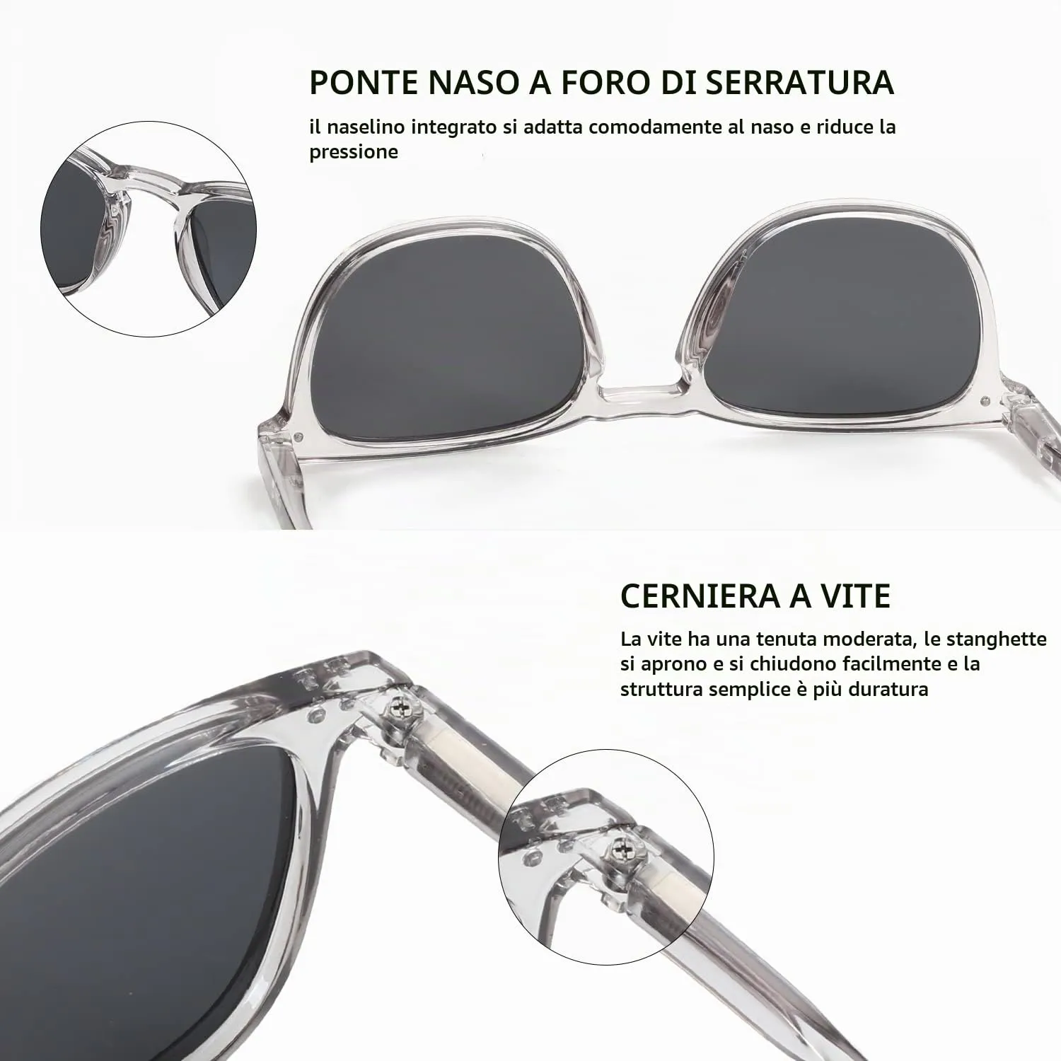 ZENOTTIC Occhiali da Sole Polarizzati UV400 Retro Rotondi e Quadrati Unisex, 2 Paia - immagine 5