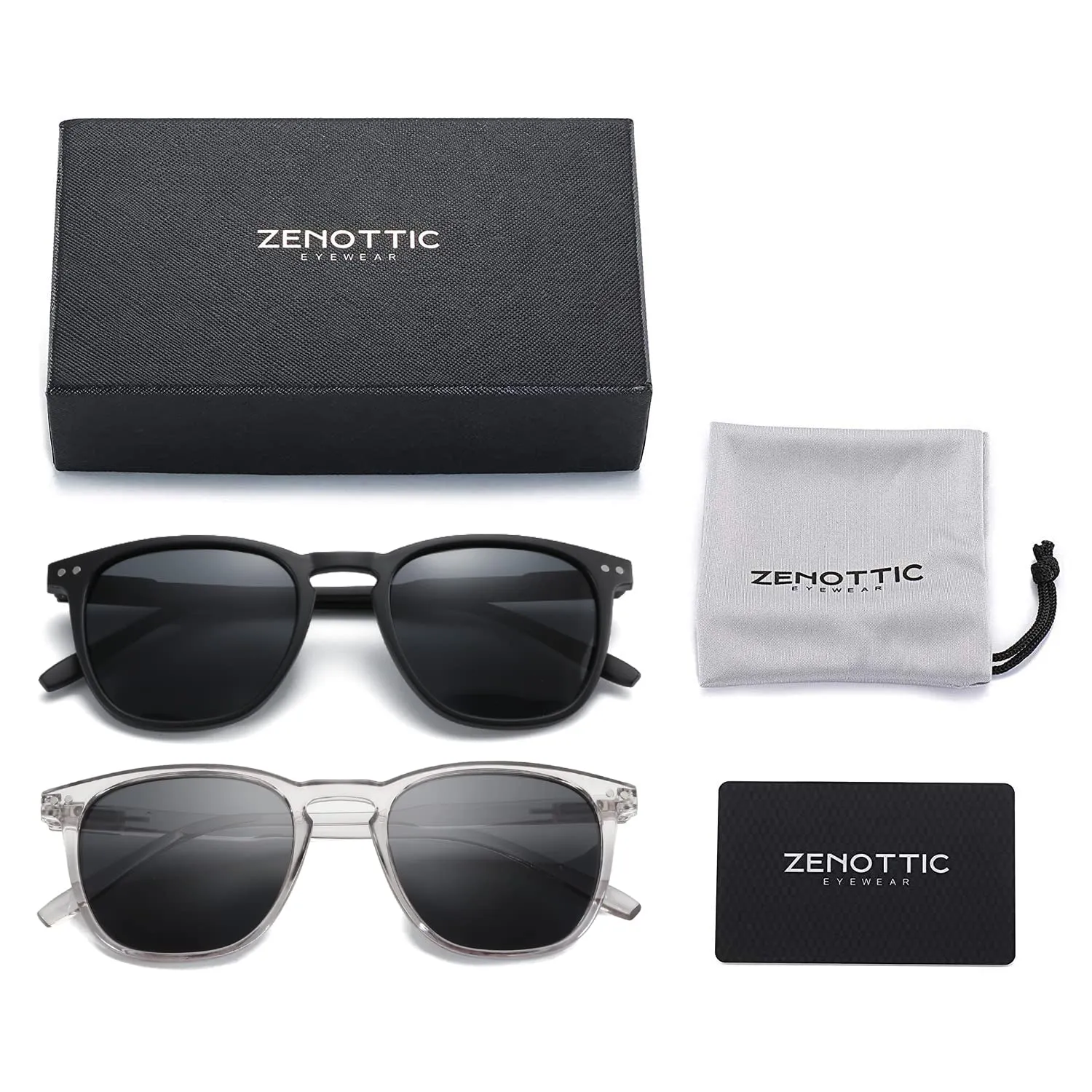 ZENOTTIC Occhiali da Sole Polarizzati UV400 Retro Rotondi e Quadrati Unisex, 2 Paia - immagine 7