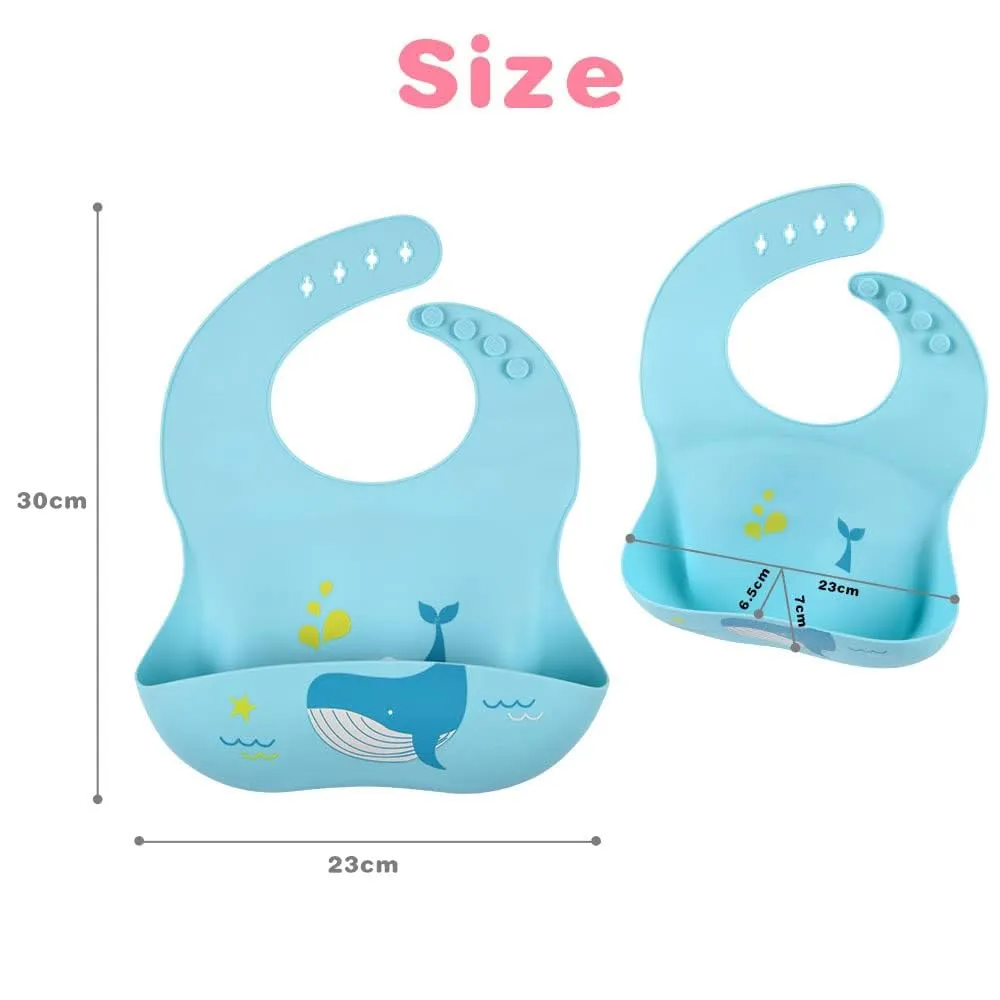 Vicloon Bavaglini 3D in Silicone con Tasca Raccoglipappa, 2 Pezzi, Impermeabili Senza BPA, Dinosauro e Balena - immagine 2