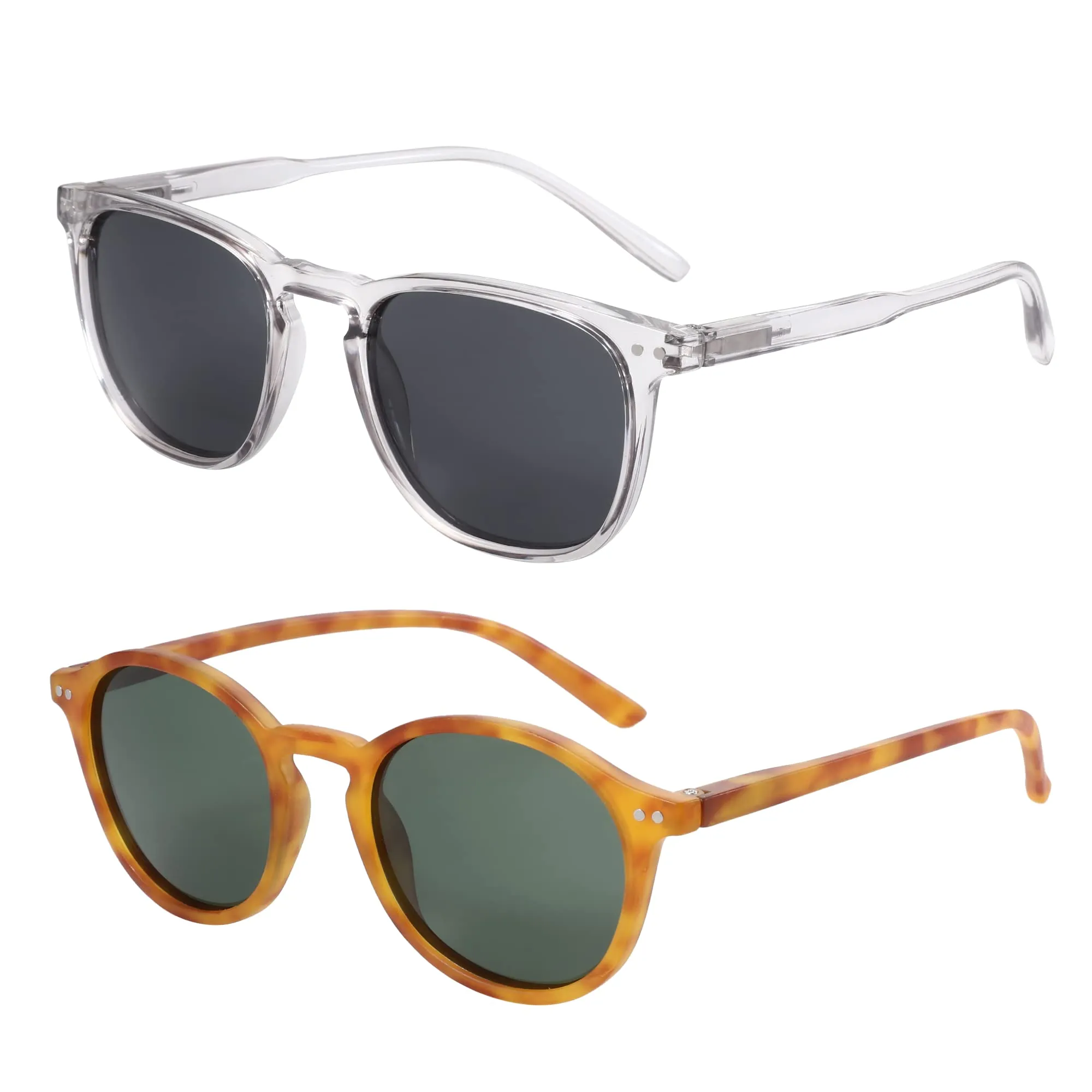 ZENOTTIC 2 Paia Occhiali da Sole Polarizzati UV400 Retro Rotondi e Quadrati Unisex - immagine 1