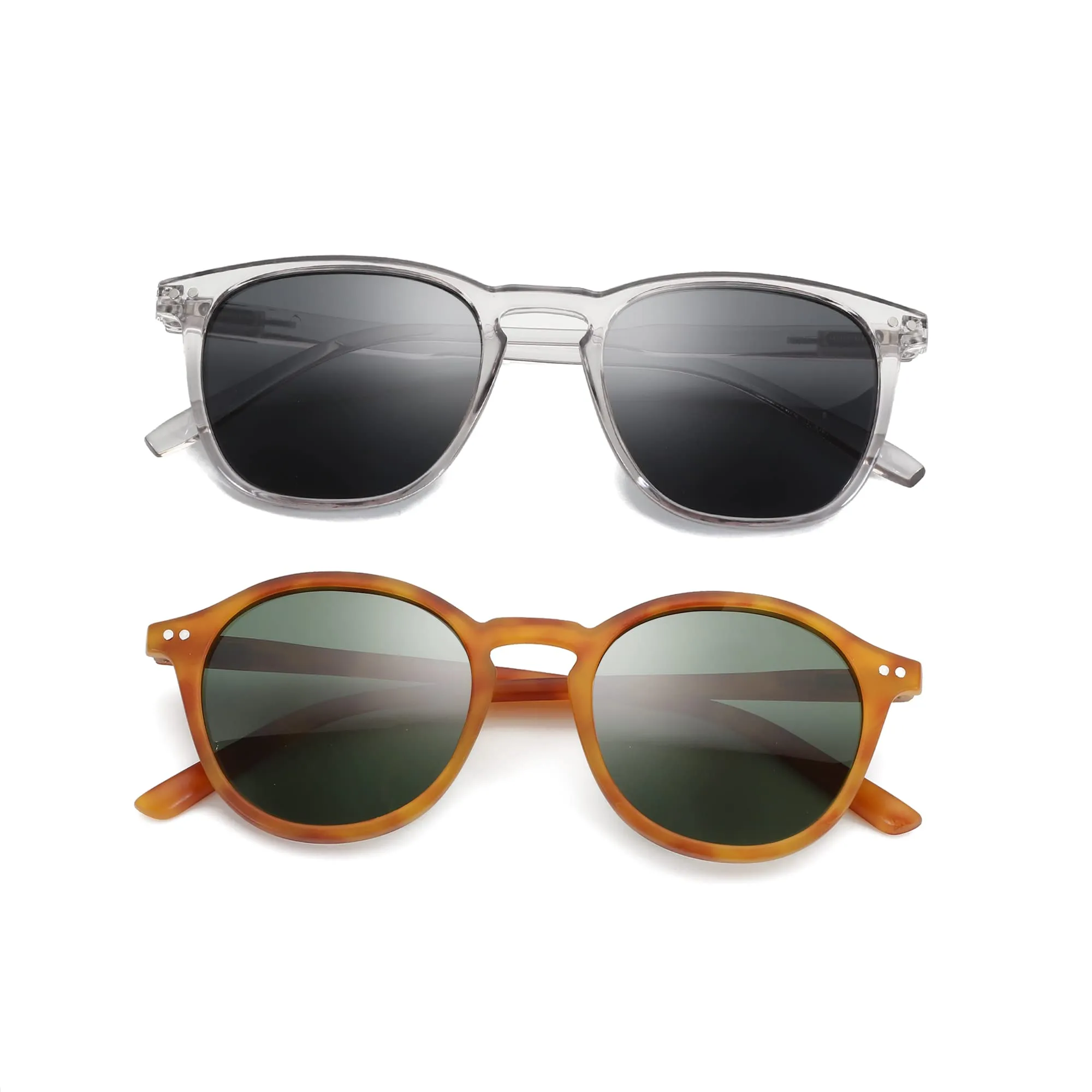 ZENOTTIC 2 Paia Occhiali da Sole Polarizzati UV400 Retro Rotondi e Quadrati Unisex - immagine 3