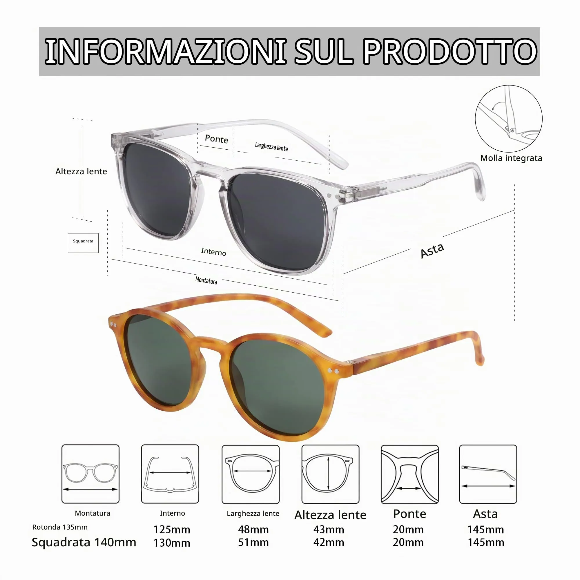 ZENOTTIC 2 Paia Occhiali da Sole Polarizzati UV400 Retro Rotondi e Quadrati Unisex - immagine 6