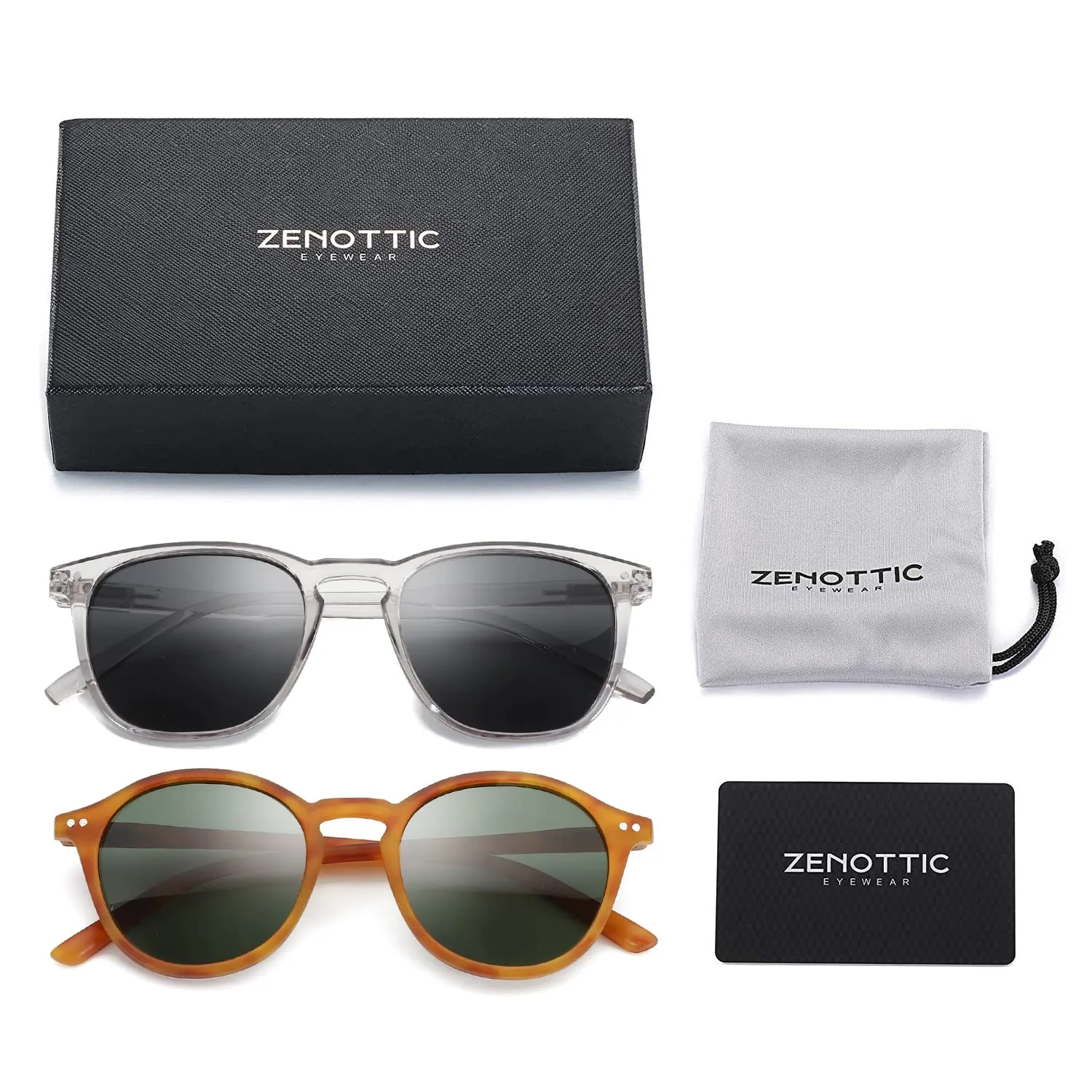 ZENOTTIC 2 Paia Occhiali da Sole Polarizzati UV400 Retro Rotondi e Quadrati Unisex - immagine 7