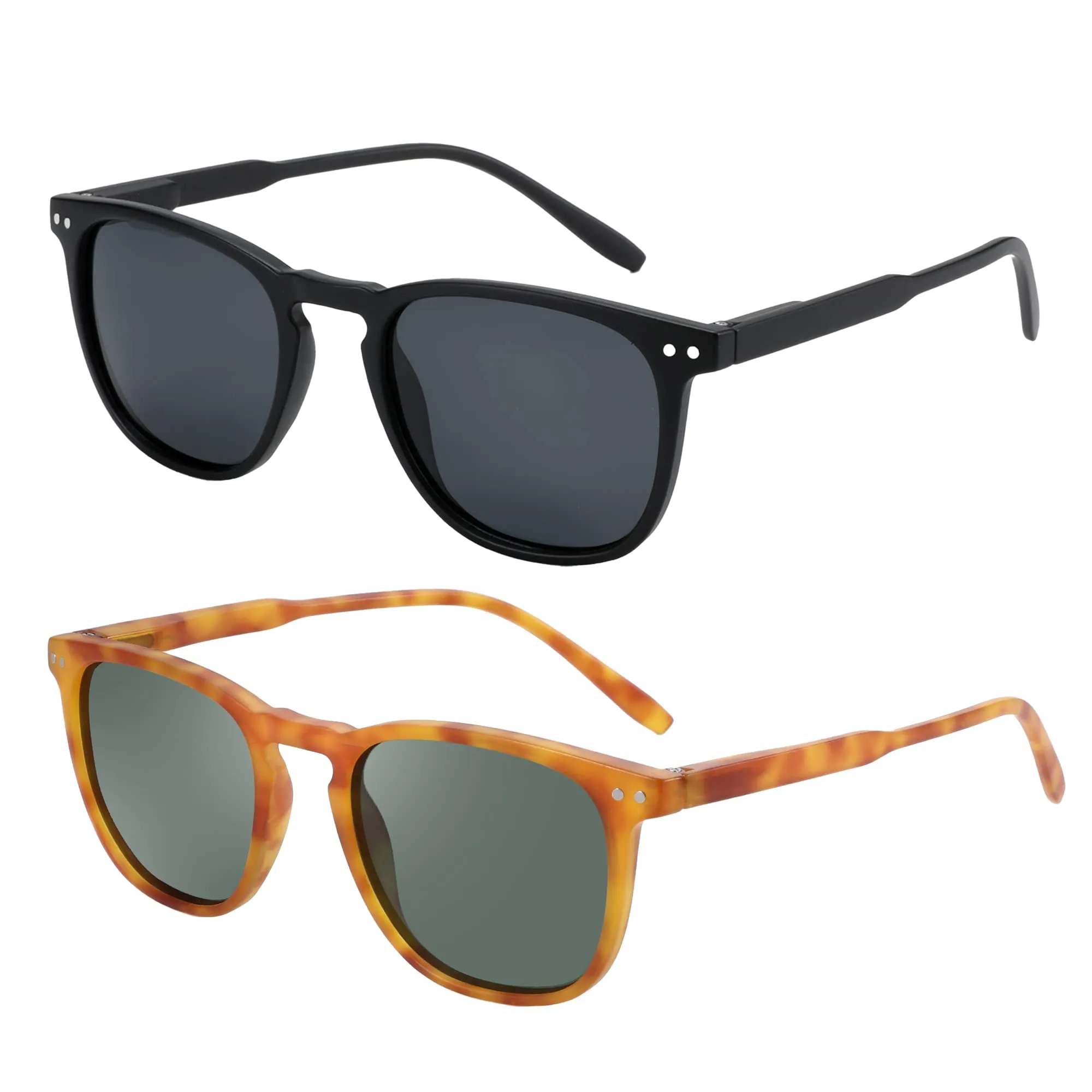 ZENOTTIC Occhiali da Sole Polarizzati UV400 Retro Rotondi e Quadrati per Uomo e Donna, 2 Paia - immagine 1