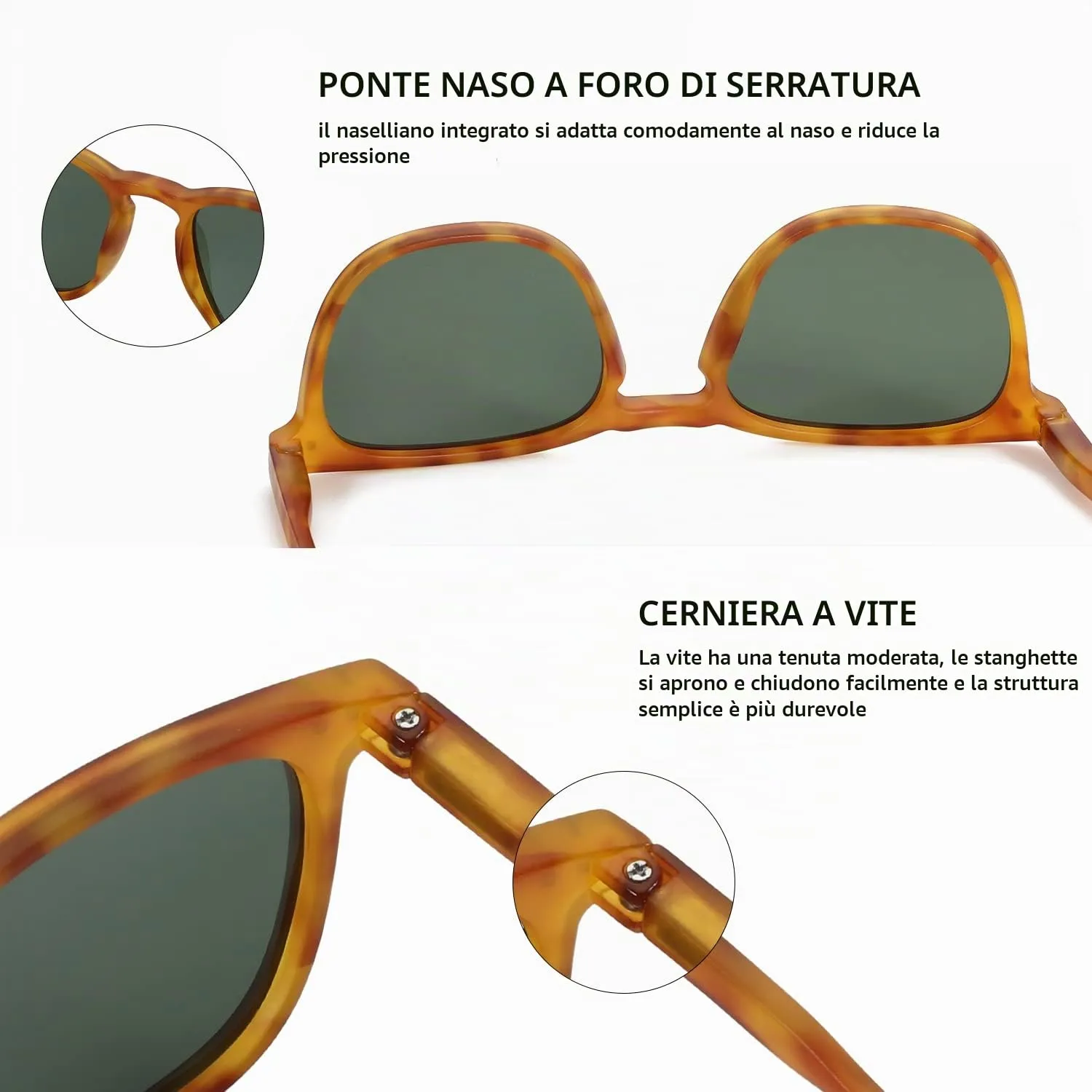 ZENOTTIC Occhiali da Sole Polarizzati UV400 Retro Rotondi e Quadrati per Uomo e Donna, 2 Paia - immagine 5
