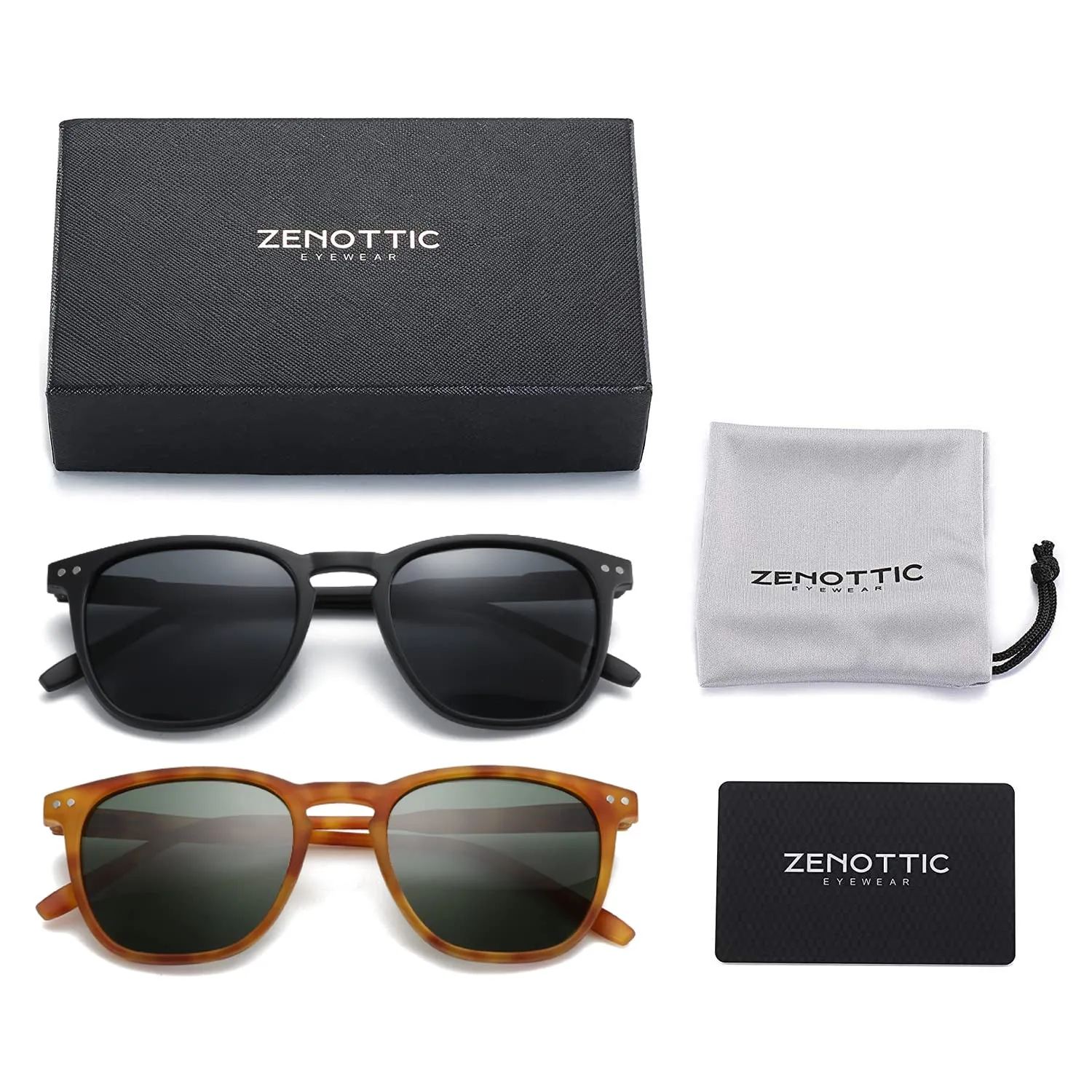 ZENOTTIC Occhiali da Sole Polarizzati UV400 Retro Rotondi e Quadrati per Uomo e Donna, 2 Paia - immagine 7