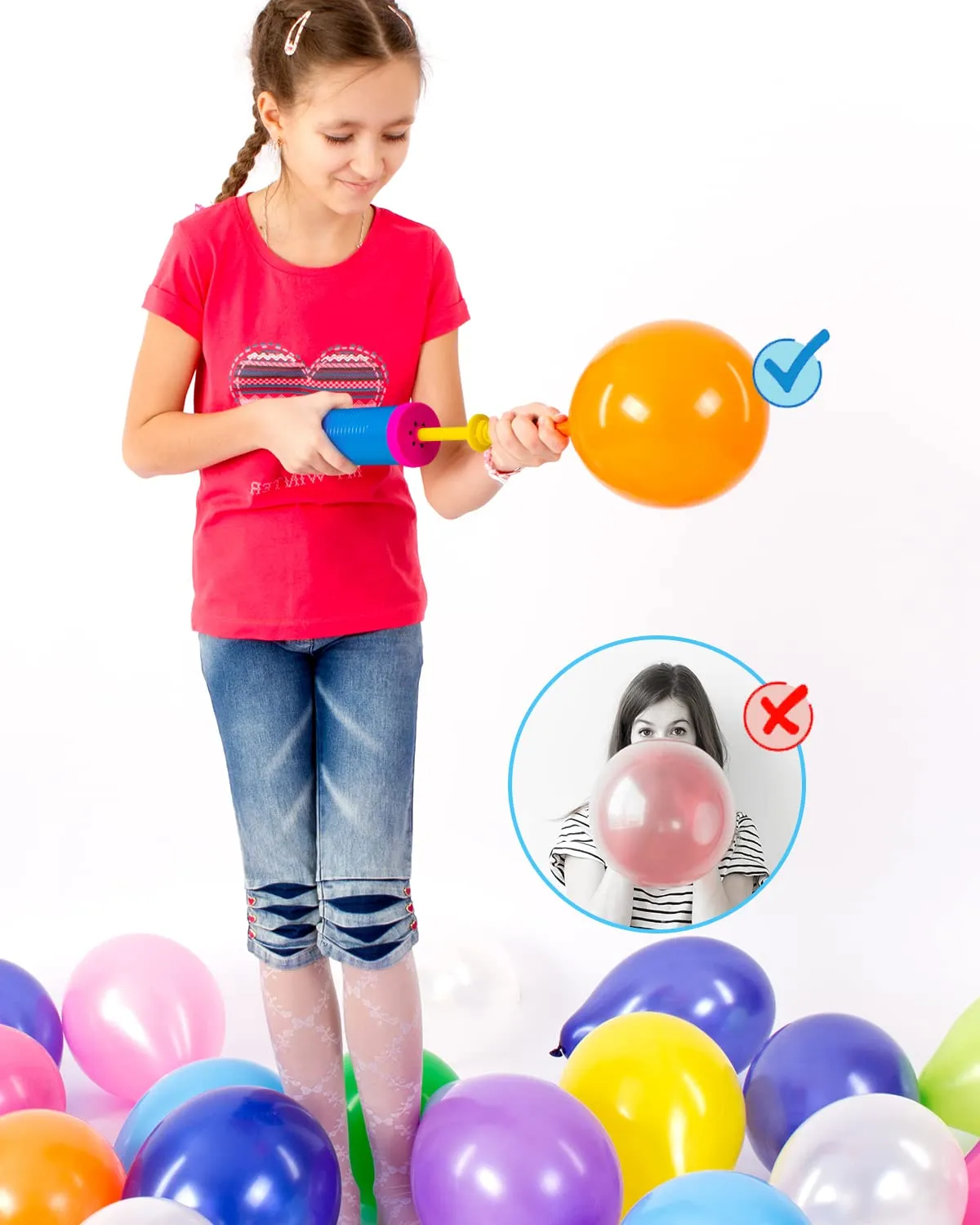 Noa Home Deco Pompa Gonfia Palloncini Manuale, Blu-Rosa - immagine 2