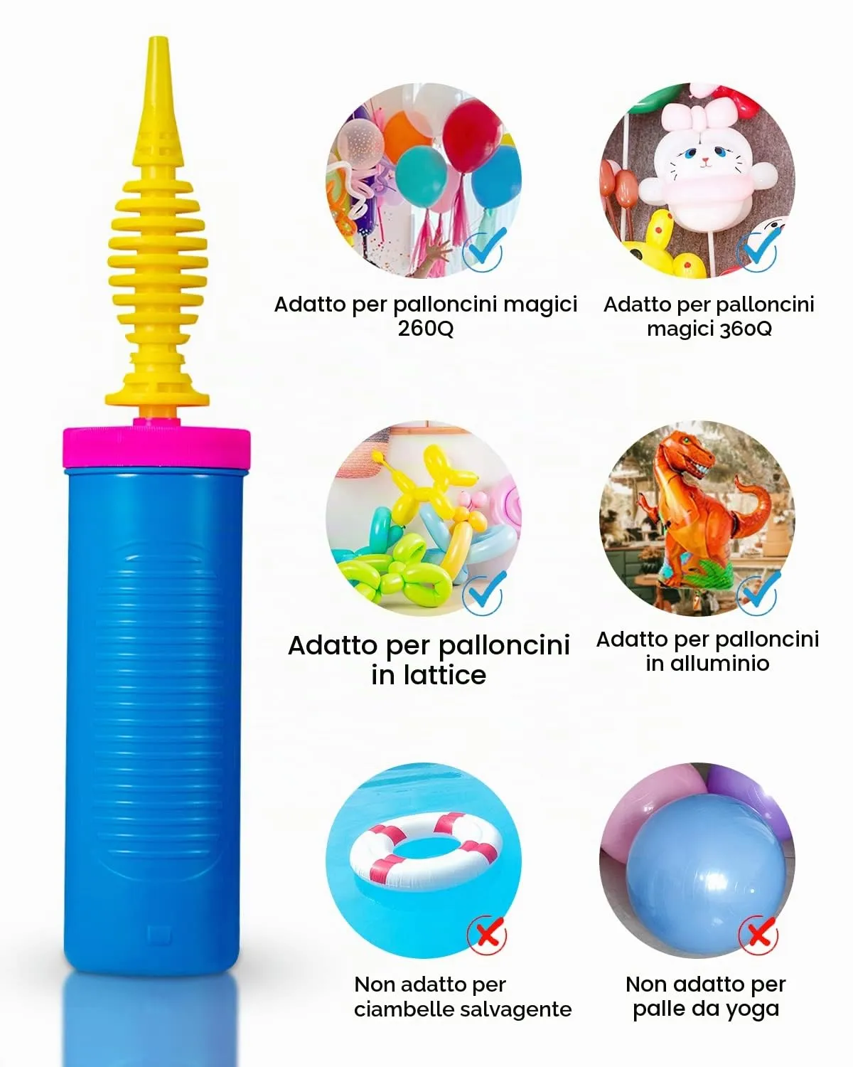 Noa Home Deco Pompa Gonfia Palloncini Manuale, Blu-Rosa - immagine 4