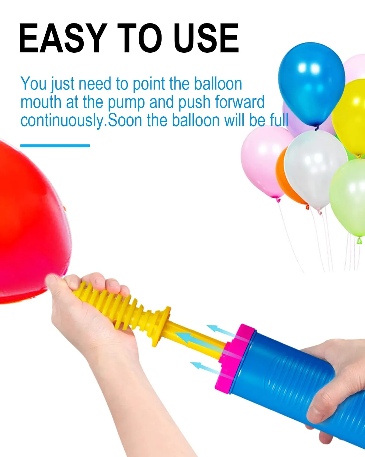 Noa Home Deco Pompa Gonfia Palloncini Manuale, Blu-Rosa - immagine 6