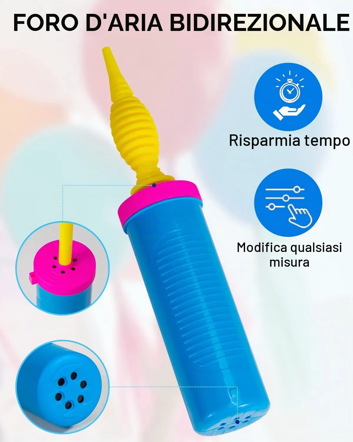 Noa Home Deco Pompa Gonfia Palloncini Manuale, Blu-Rosa - immagine 7