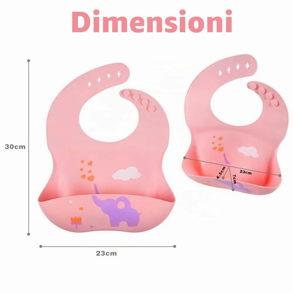 Vicloon Bavaglini 3D in Silicone con Tasca Raccoglipappa, 2 Pezzi, Senza BPA, Elefantino e Barca - immagine 2