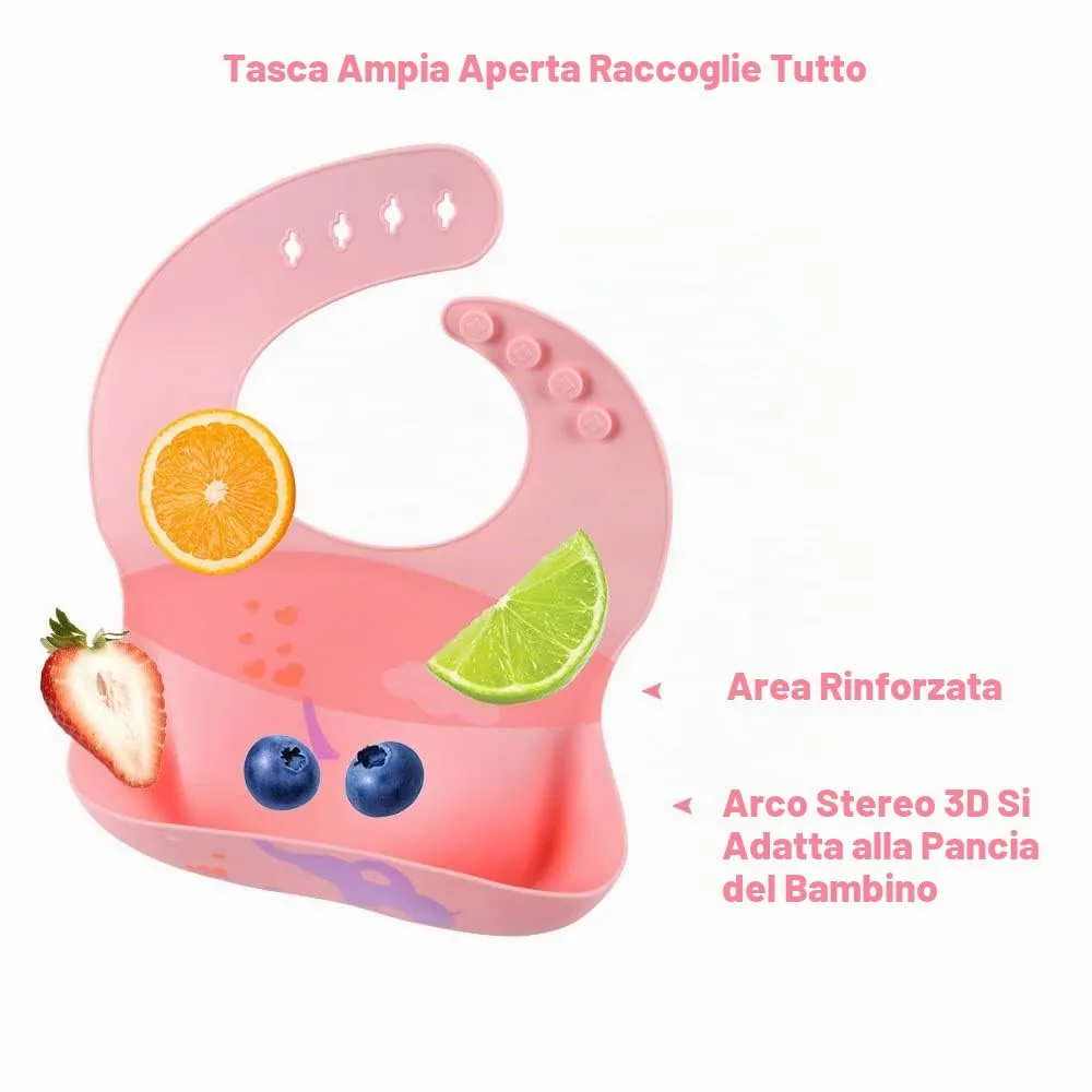 Vicloon Bavaglini 3D in Silicone con Tasca Raccoglipappa, 2 Pezzi, Senza BPA, Elefantino e Barca - immagine 3
