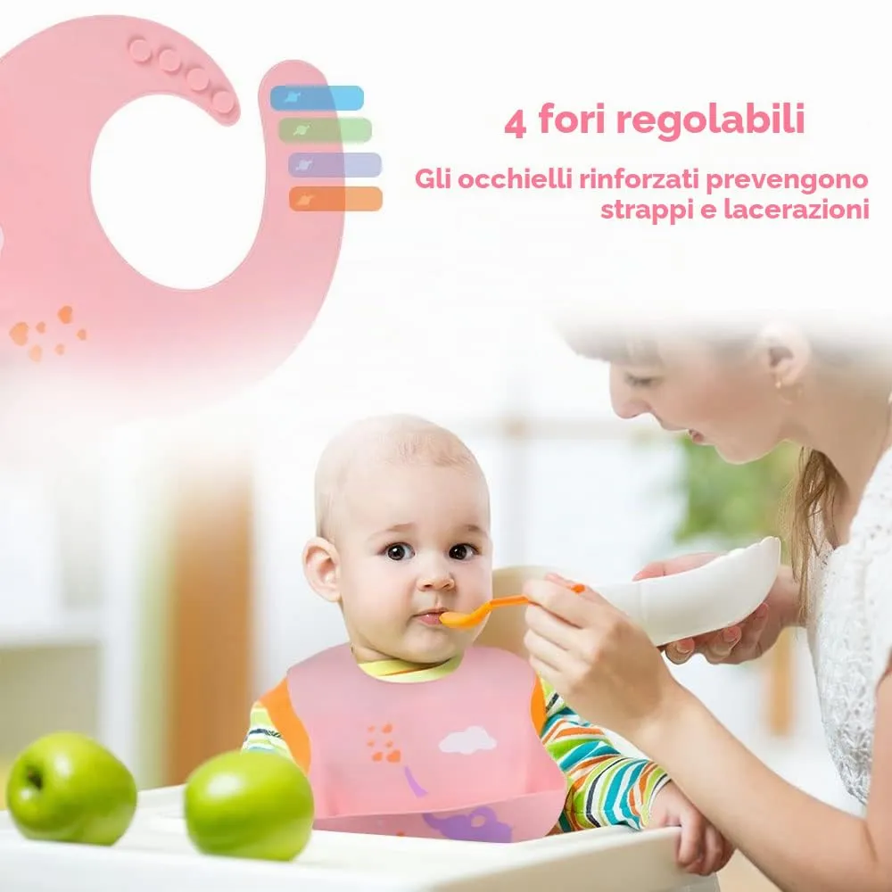 Vicloon Bavaglini 3D in Silicone con Tasca Raccoglipappa, 2 Pezzi, Senza BPA, Elefantino e Barca - immagine 5