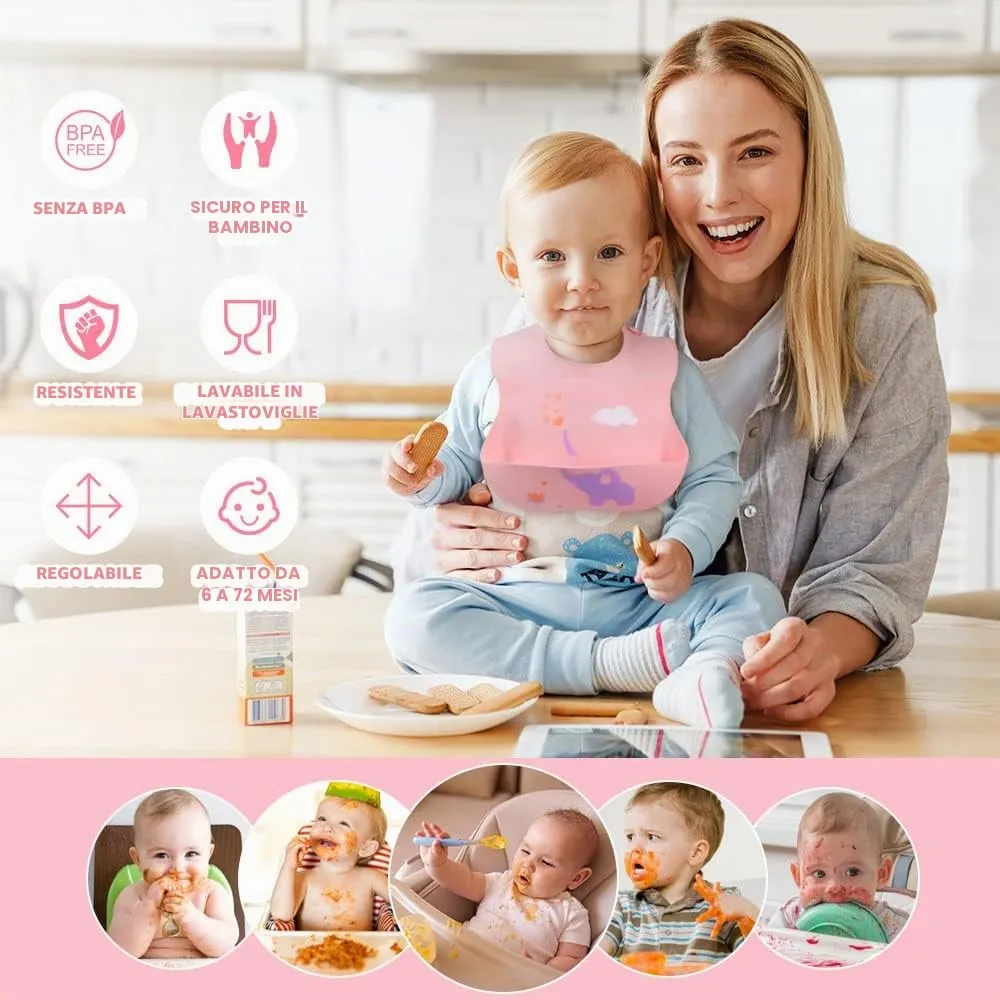 Vicloon Bavaglini 3D in Silicone con Tasca Raccoglipappa, 2 Pezzi, Senza BPA, Elefantino e Barca - immagine 6
