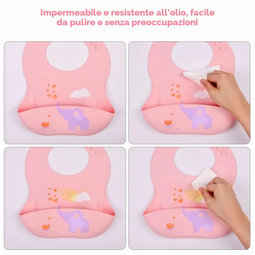 Vicloon Bavaglini 3D in Silicone con Tasca Raccoglipappa, 2 Pezzi, Senza BPA, Elefantino e Barca - immagine 7