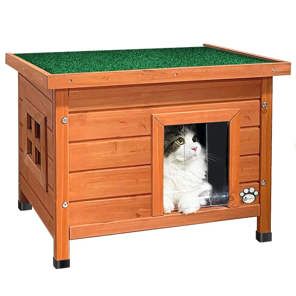 VOUNOT Casetta per Gatti in Legno con Finestra in Plexiglas, Cuccia da Esterno 57x45x43cm - immagine 1