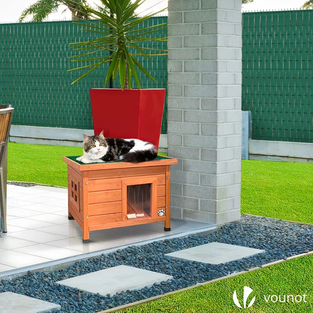 VOUNOT Casetta per Gatti in Legno con Finestra in Plexiglas, Cuccia da Esterno 57x45x43cm - immagine 2