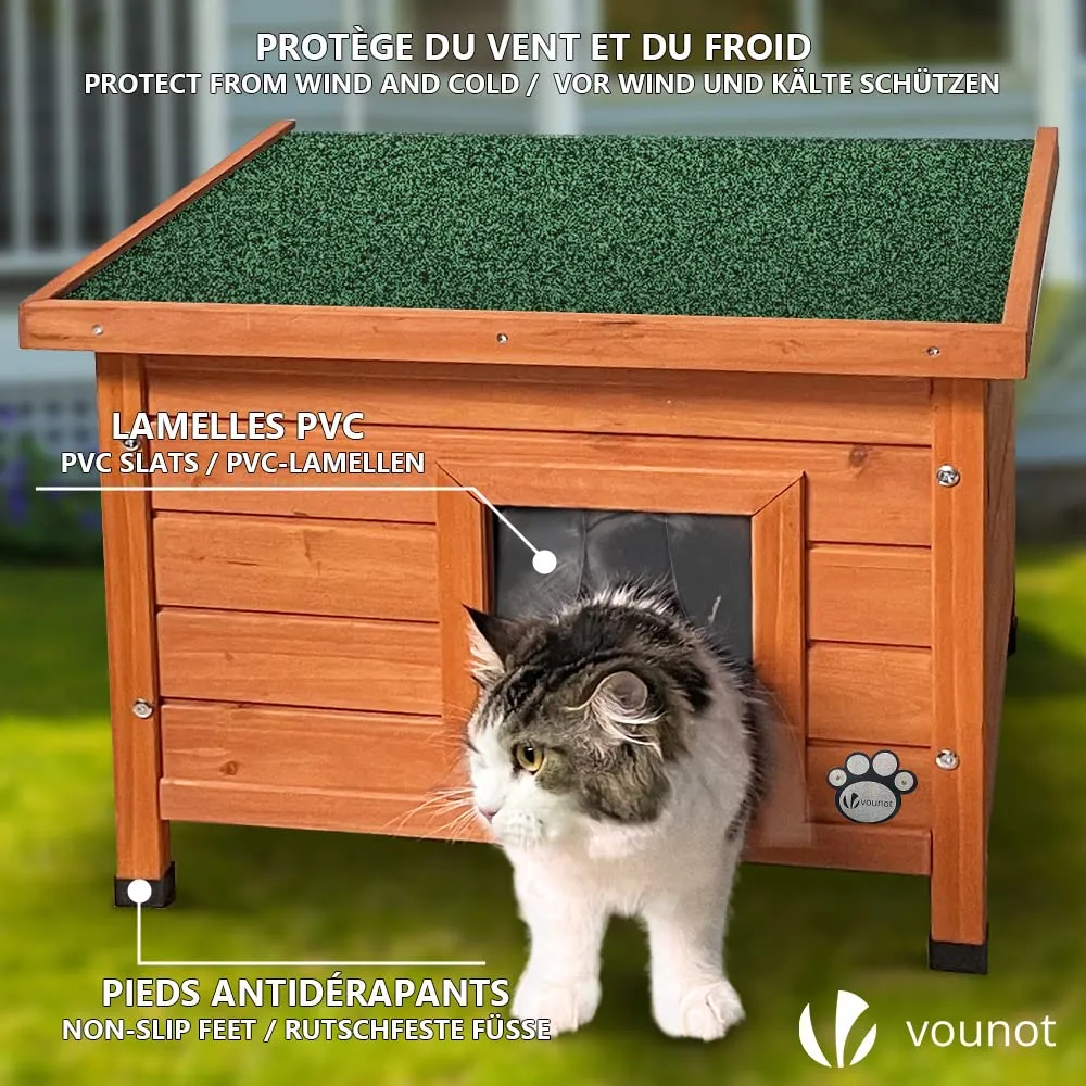 VOUNOT Casetta per Gatti in Legno con Finestra in Plexiglas, Cuccia da Esterno 57x45x43cm - immagine 3