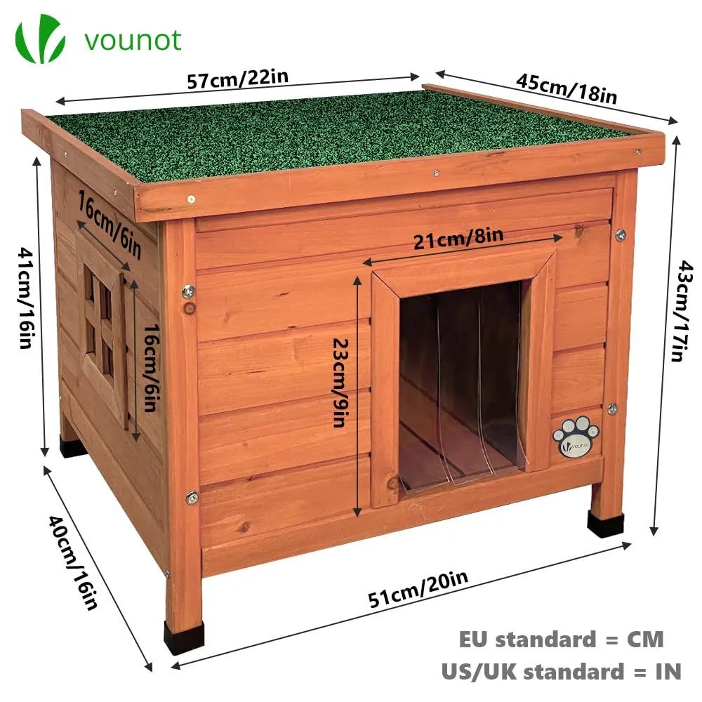 VOUNOT Casetta per Gatti in Legno con Finestra in Plexiglas, Cuccia da Esterno 57x45x43cm - immagine 5