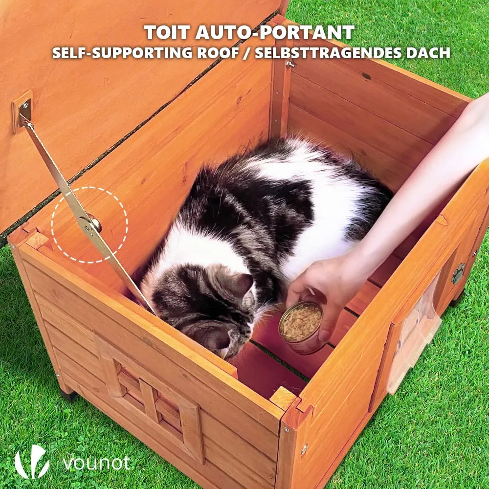 VOUNOT Casetta per Gatti in Legno con Finestra in Plexiglas, Cuccia da Esterno 57x45x43cm - immagine 6