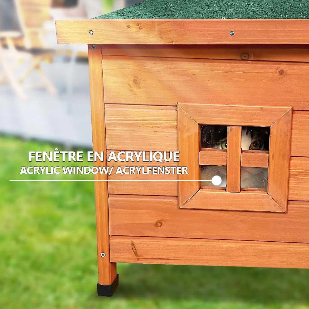 VOUNOT Casetta per Gatti in Legno con Finestra in Plexiglas, Cuccia da Esterno 57x45x43cm - immagine 7