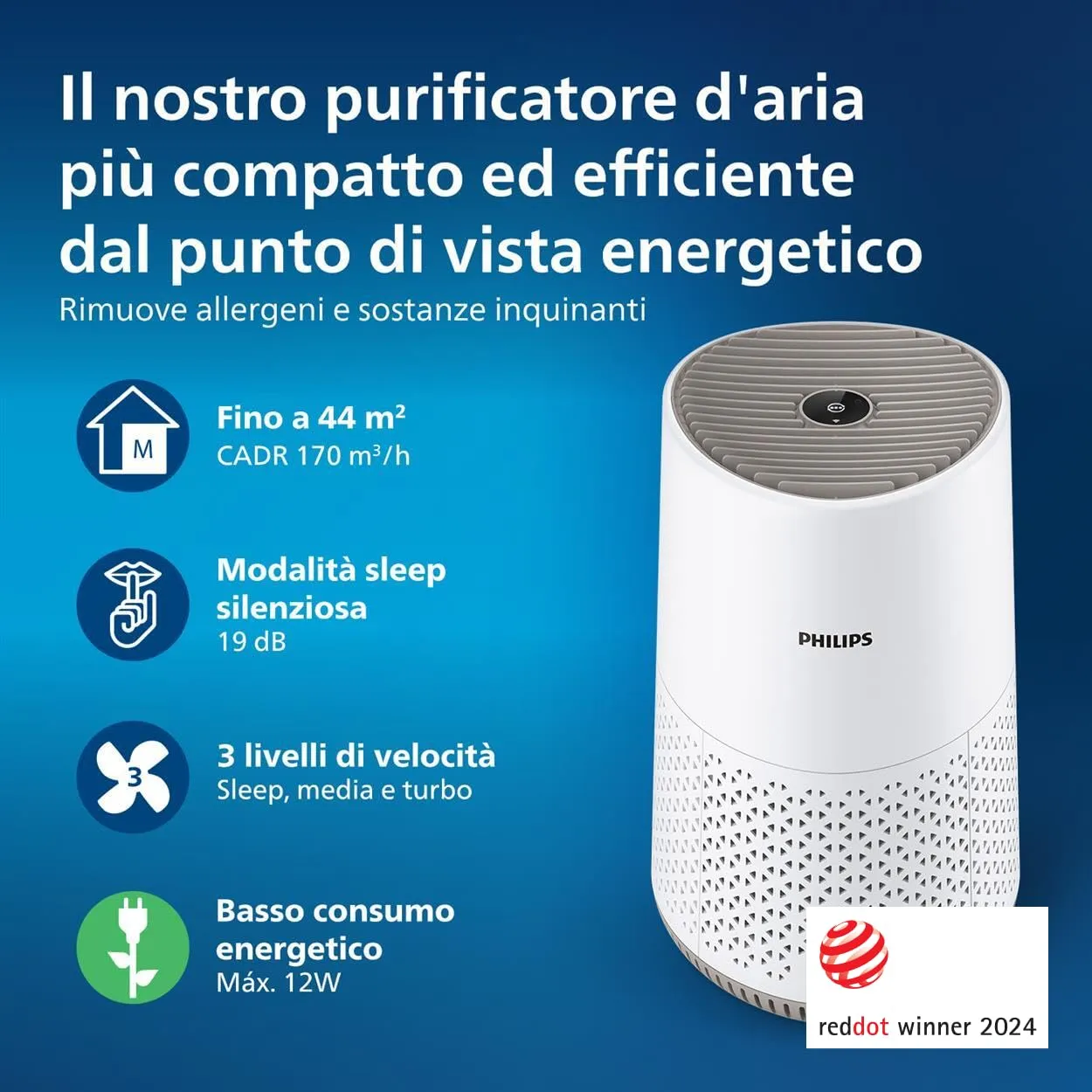 Philips Purificatore d'aria Serie 600, filtro HEPA, 44m², CADR 170m³/h - immagine 3