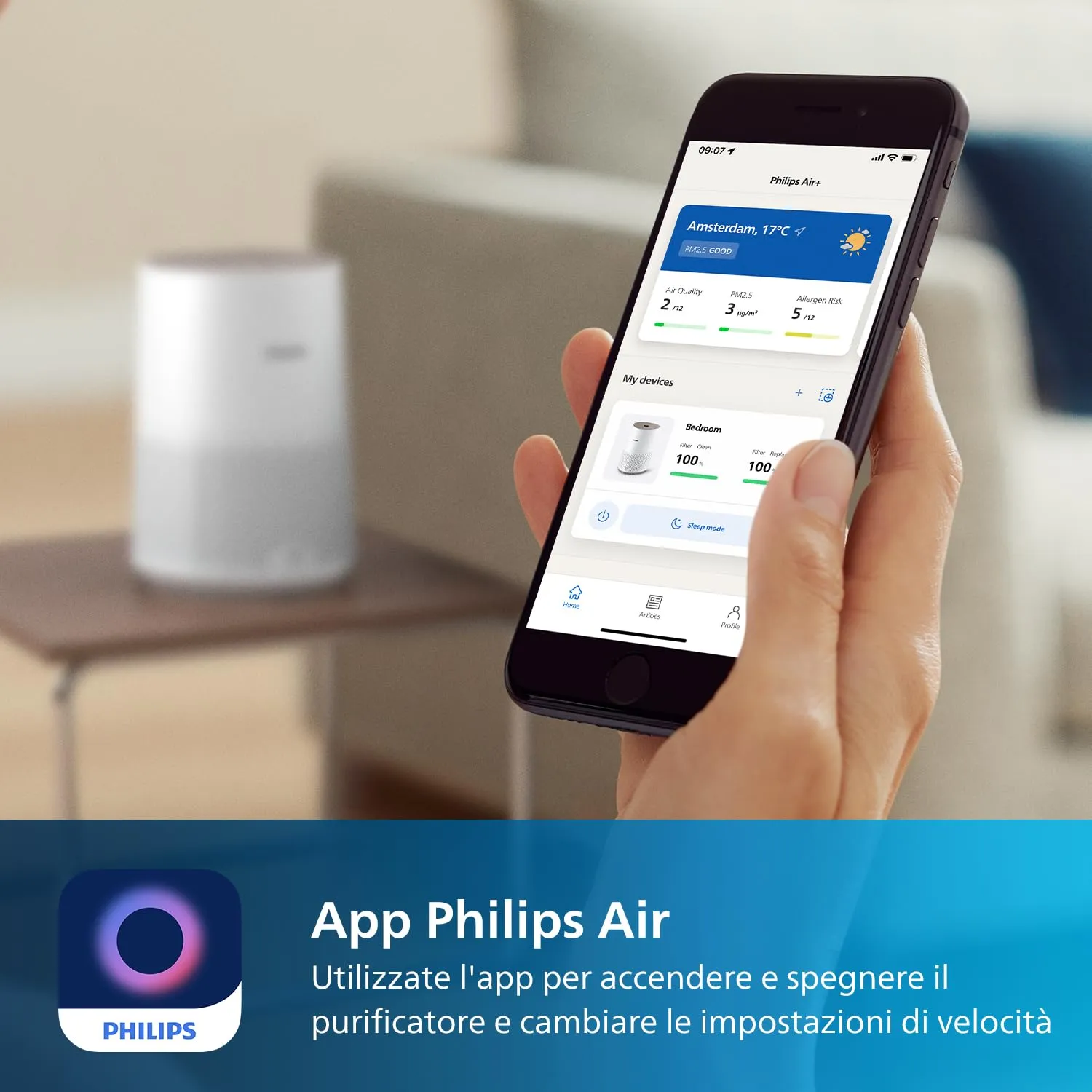 Philips Purificatore d'aria Serie 600, filtro HEPA, 44m², CADR 170m³/h - immagine 6