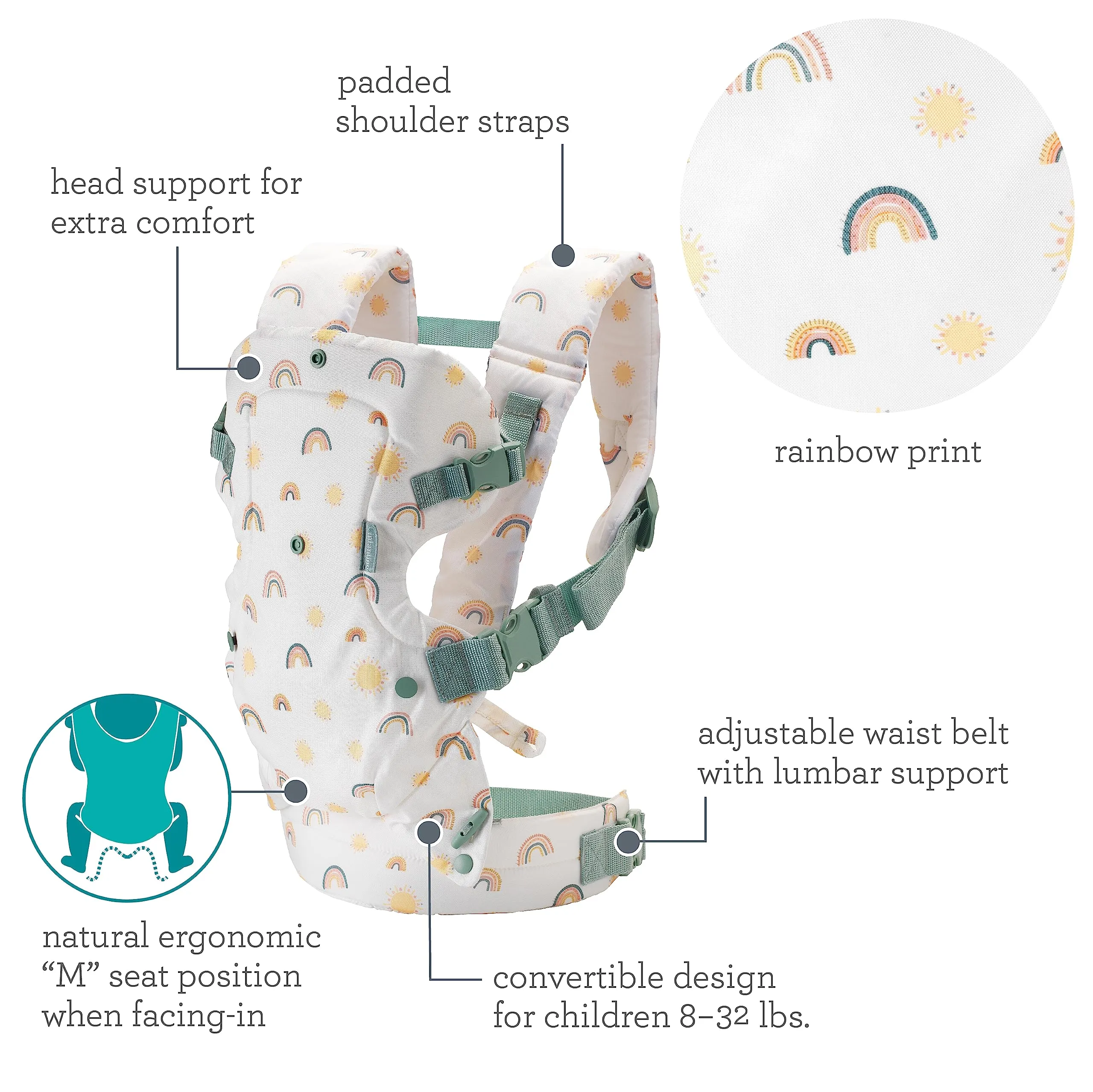 Infantino Flip Advanced Marsupio 4-in-1 Ergonomico, Arcobaleno - immagine 4