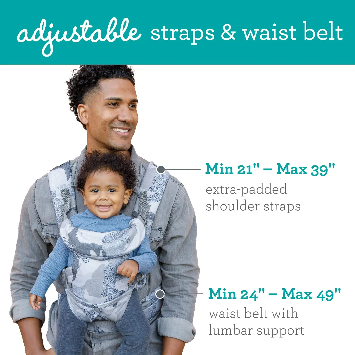 Infantino Flip Advanced Marsupio 4-in-1 Ergonomico, 3.6-14.5 kg, Mimetico Blu - immagine 3