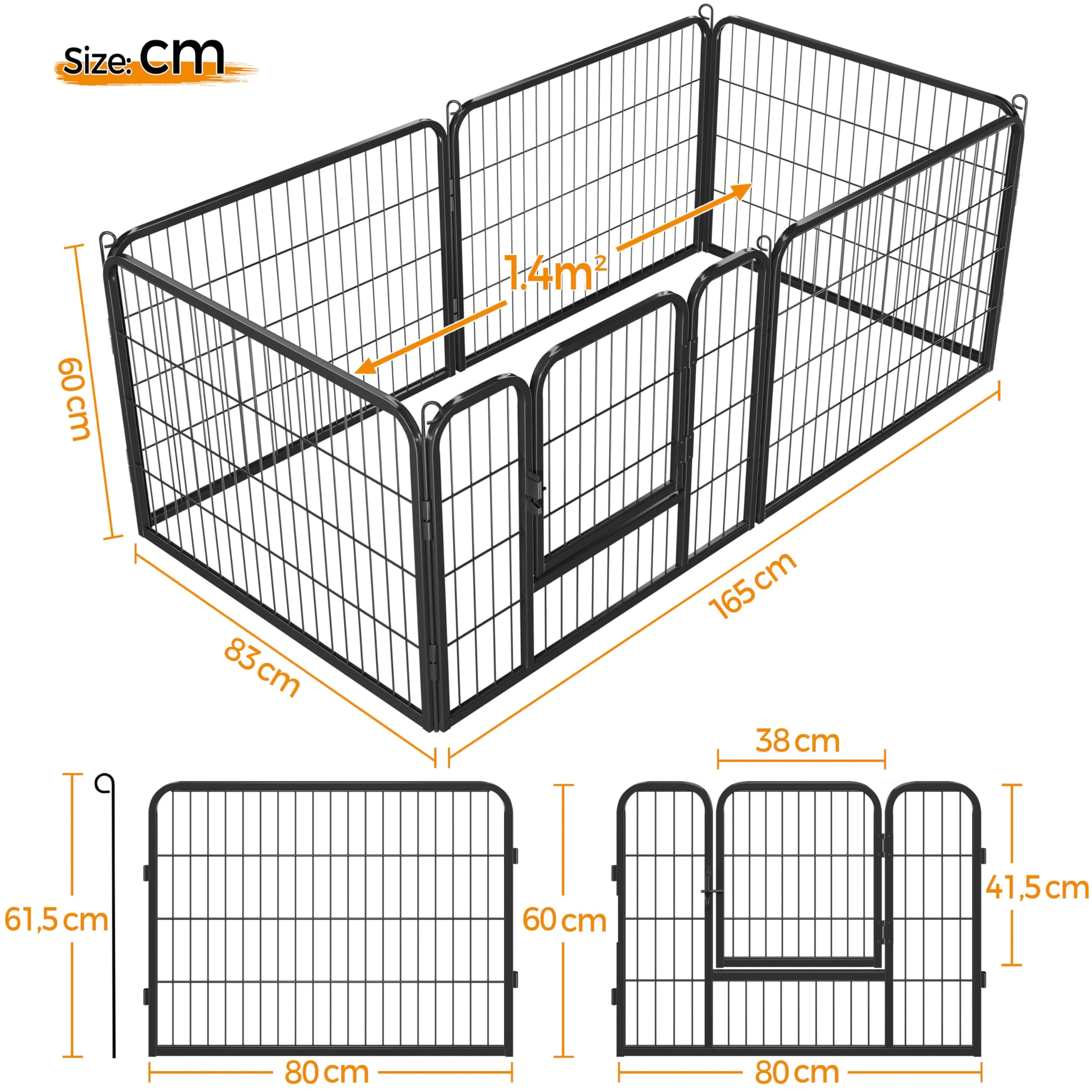 Yaheetech Recinto per Cani Interno Esterno, 6 Pezzi, 80 x 60 cm, Nero - immagine 3