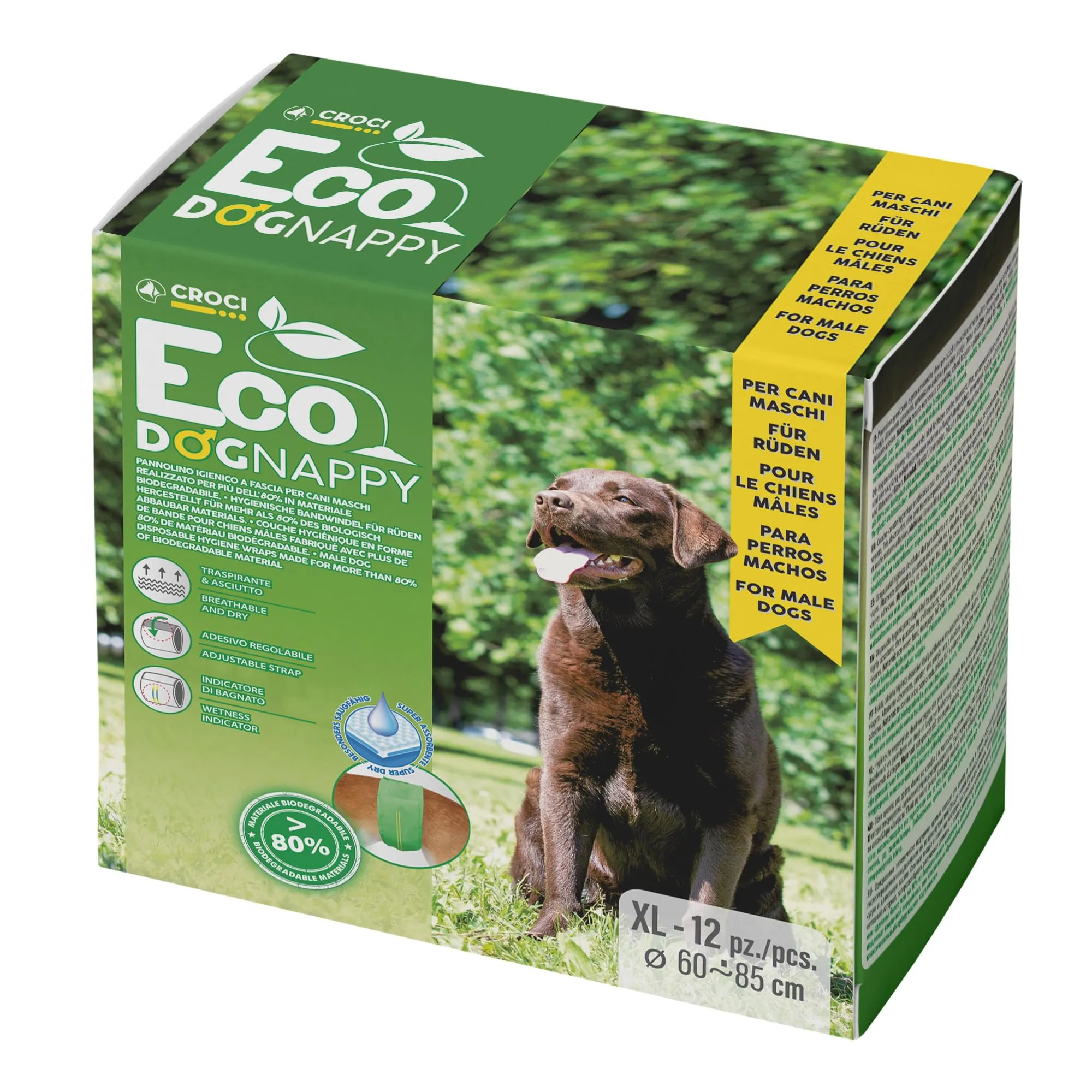 Croci Dog Nappy Eco - Fascia Assorbente Biodegradabile per Cani Maschi, Taglia XL, 60-85 cm, 12 pz - immagine 1