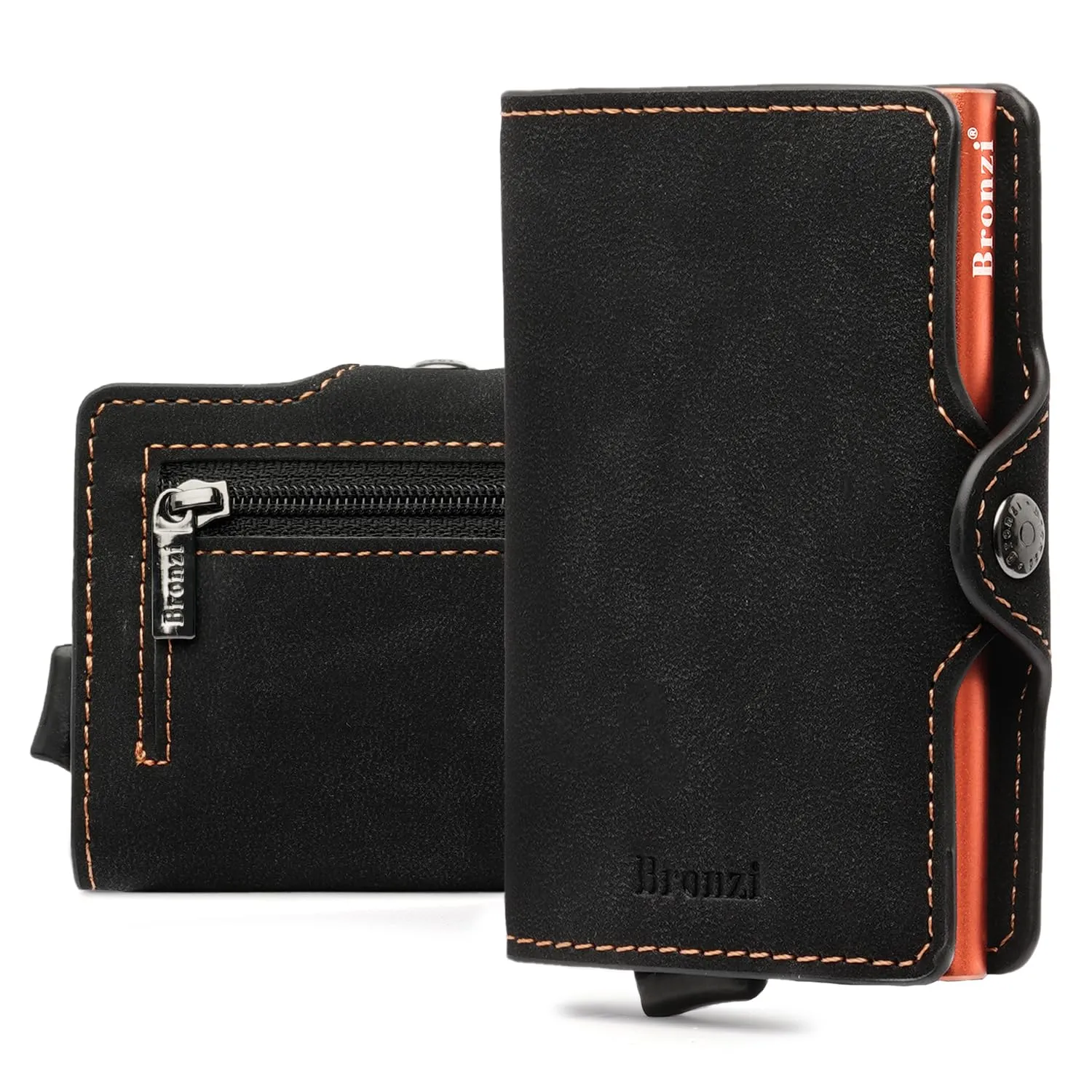 Bronzi Portafoglio Uomo Slim Piccolo Portacarte con Protezione RFID e Portamonete - Opaco Arancione - immagine 1
