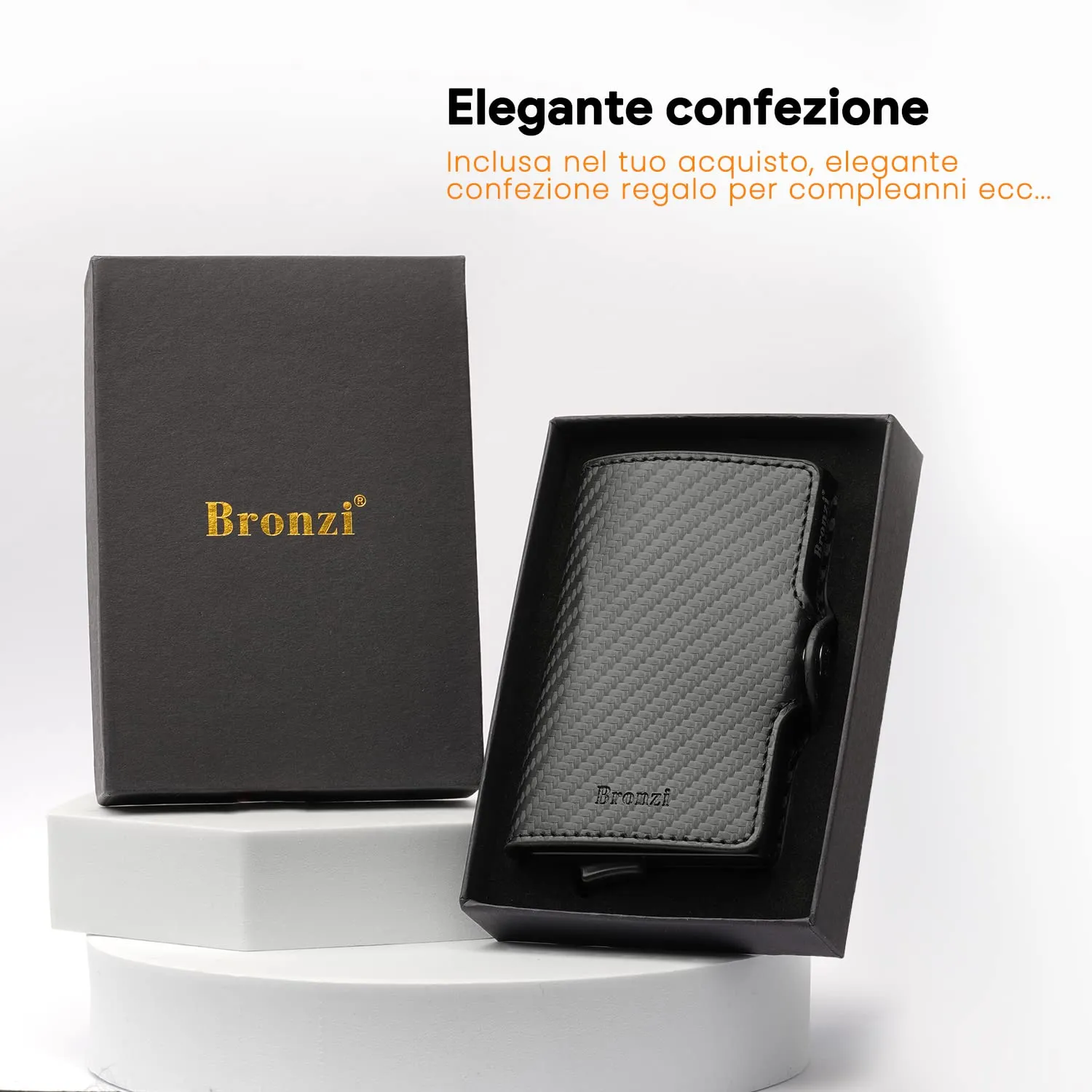 Bronzi Portafoglio Uomo Slim Piccolo Portacarte con Protezione RFID e Portamonete - Opaco Arancione - immagine 6
