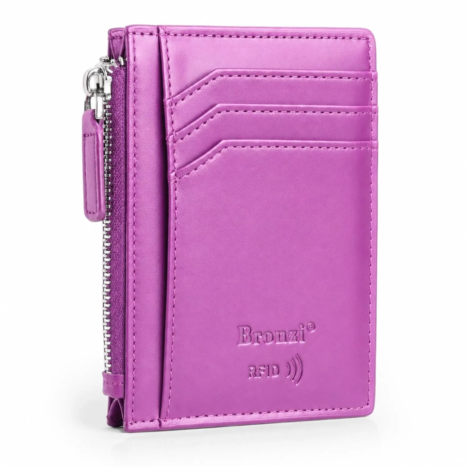Bronzi Portafoglio Slim Porta Carte di Credito con Protezione RFID - Zip Viola - immagine 1