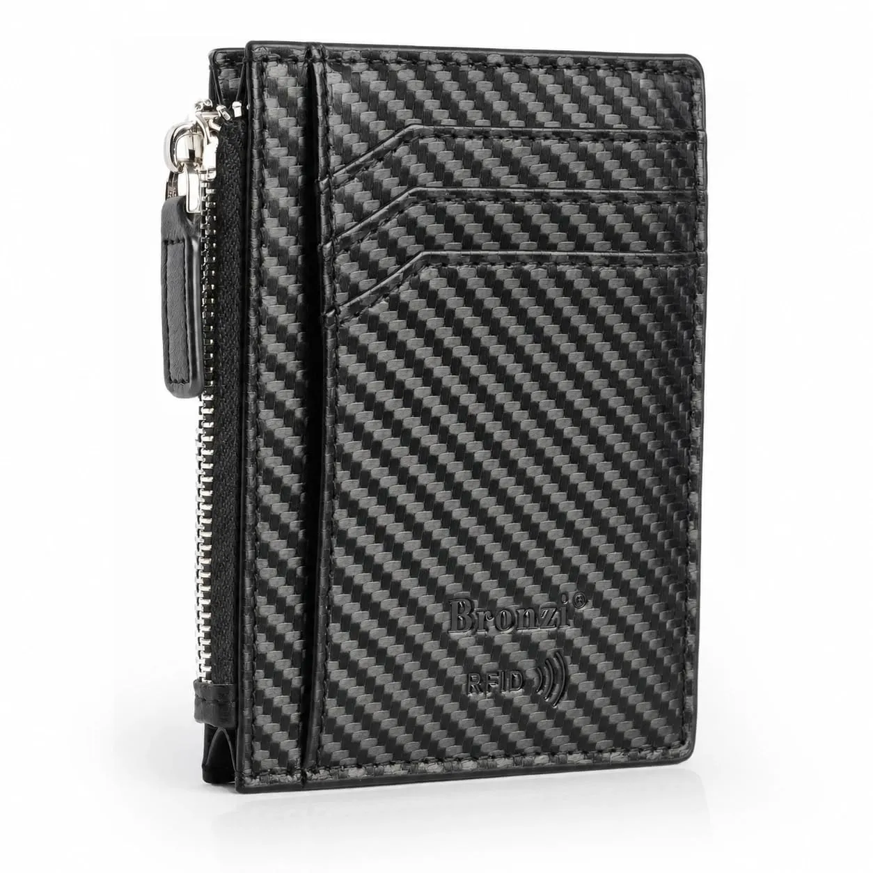 Bronzi Portafoglio Slim Porta Carte di Credito RFID Zip Carbon - immagine 1