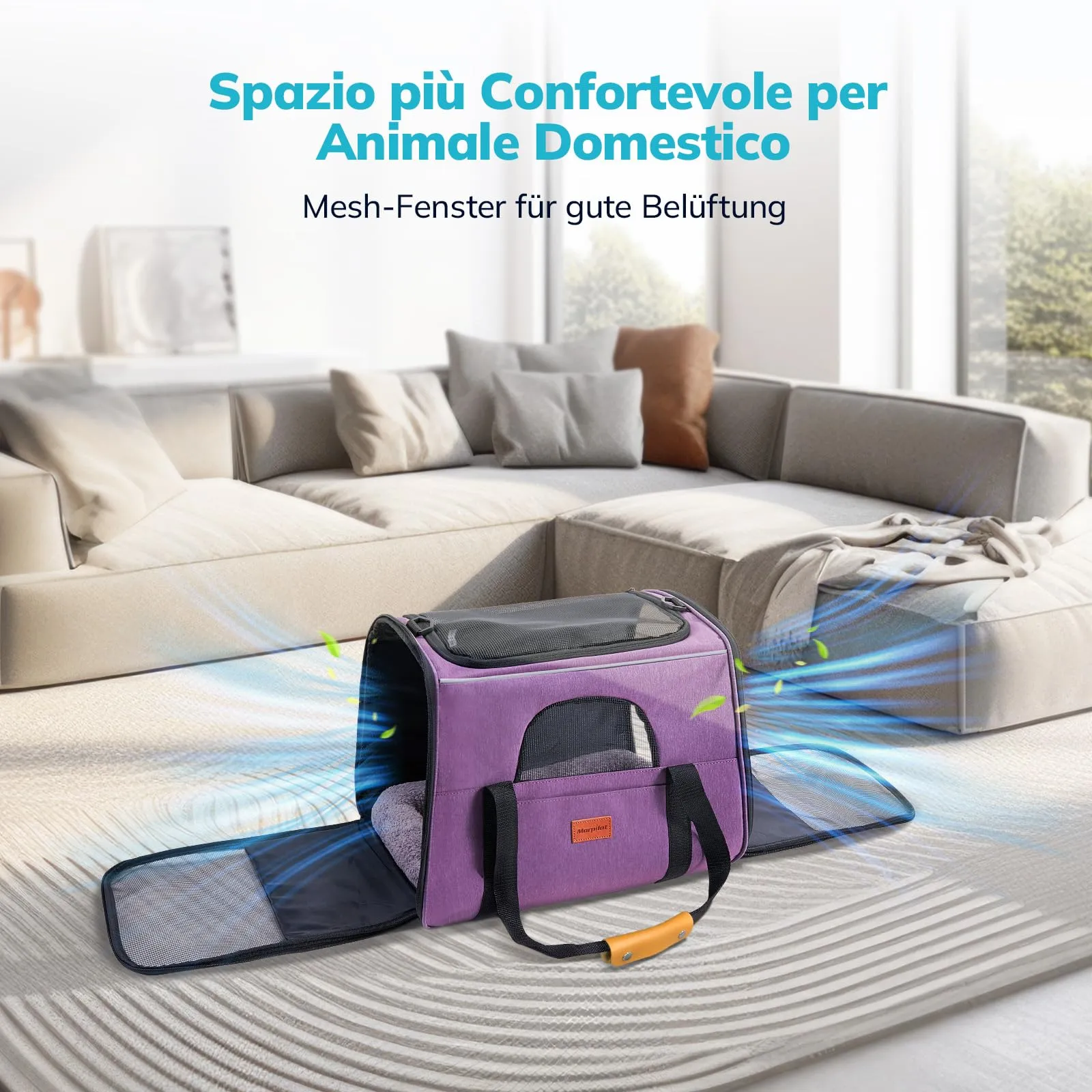 Morpilot Trasportino per gatti e cani fino a 7 kg, pieghevole, 44x31x34cm, Viola chiaro - immagine 3