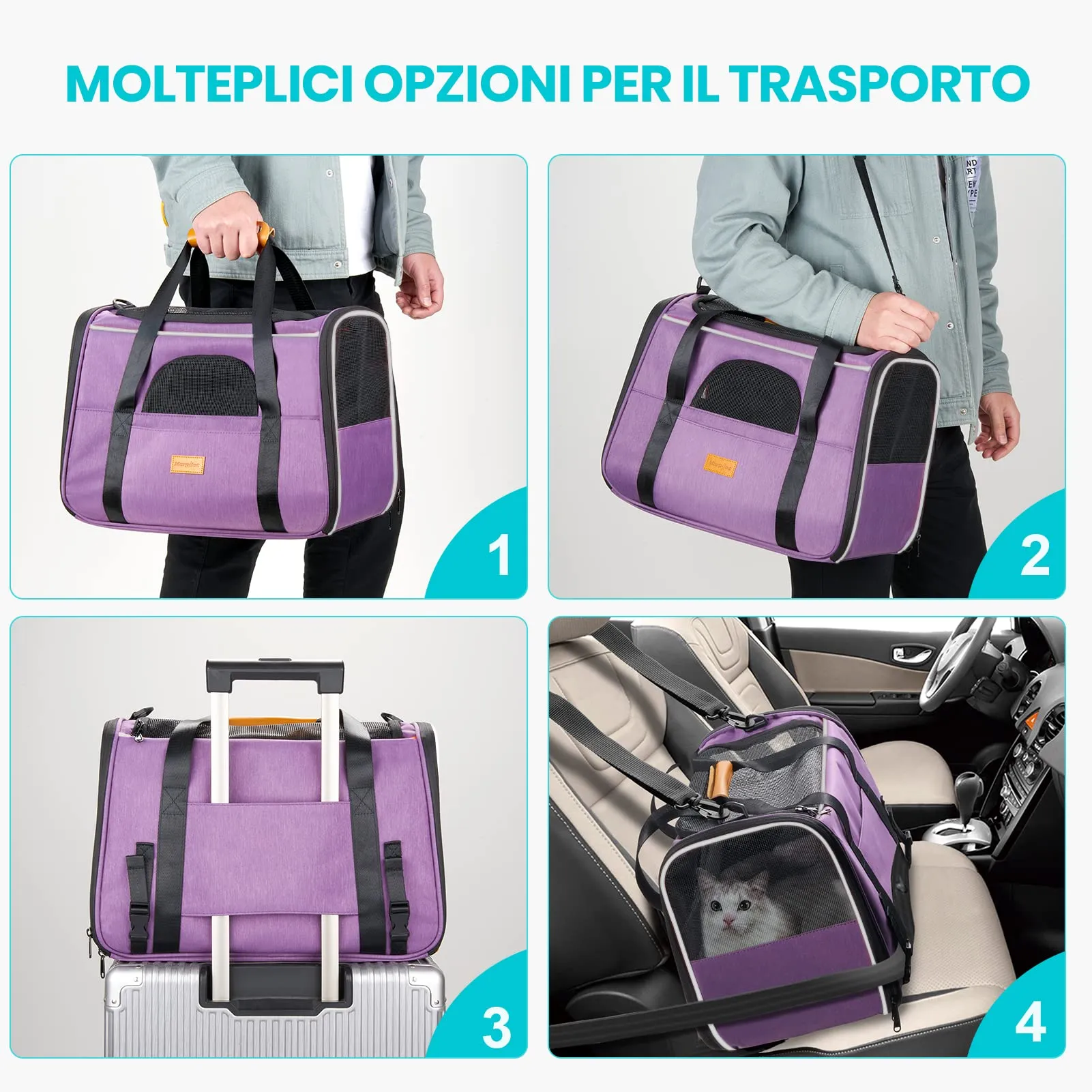 Morpilot Trasportino per gatti e cani fino a 7 kg, pieghevole, 44x31x34cm, Viola chiaro - immagine 8