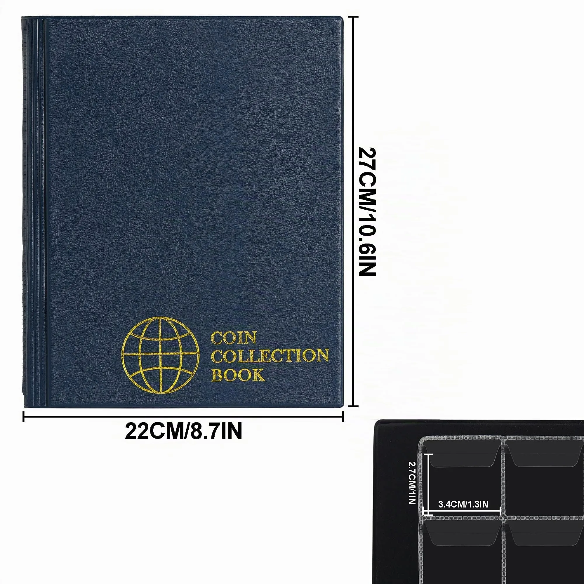 Uncle Paul Album di monete, 10 pagine, 350 tasche, 30x35mm, Blu Di Prussia - immagine 2