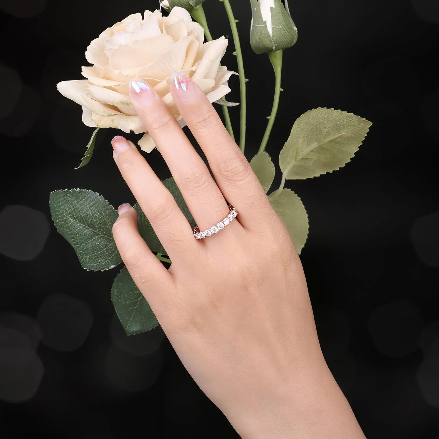JewelryPalace Anello Eterno Donna Argento 925 con Zirconia Cubica, Taglio Rotondo, Oro Rosa, Taglia 9.5 - immagine 5