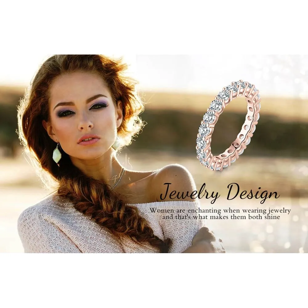 JewelryPalace Anello Eterno Donna Argento 925 con Zirconia Cubica, Taglio Rotondo, Oro Rosa, Taglia 9.5 - immagine 6