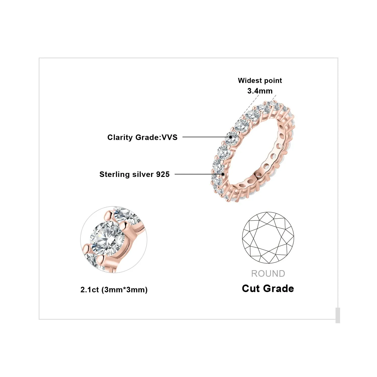 JewelryPalace Anello Half Eternity in Argento 925 con Zirconia Cubica, Fede Nuziale Donna con 6 Pietre a Taglio Rotondo - immagine 2